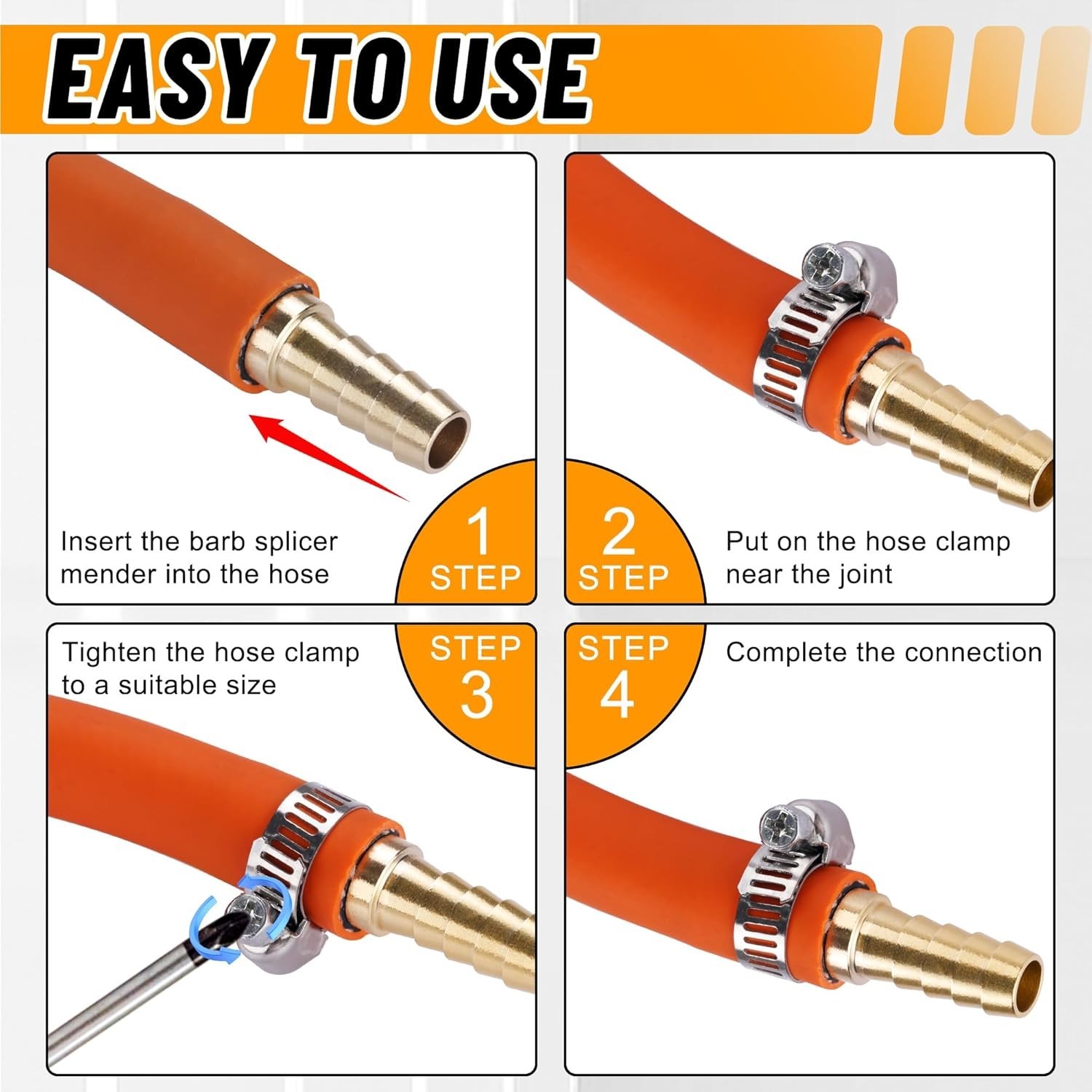48PCS Brass Hose Barb Fitting,Barb Splicer Mender Hose Fittings 1/8″ 3/16″ 1/4″