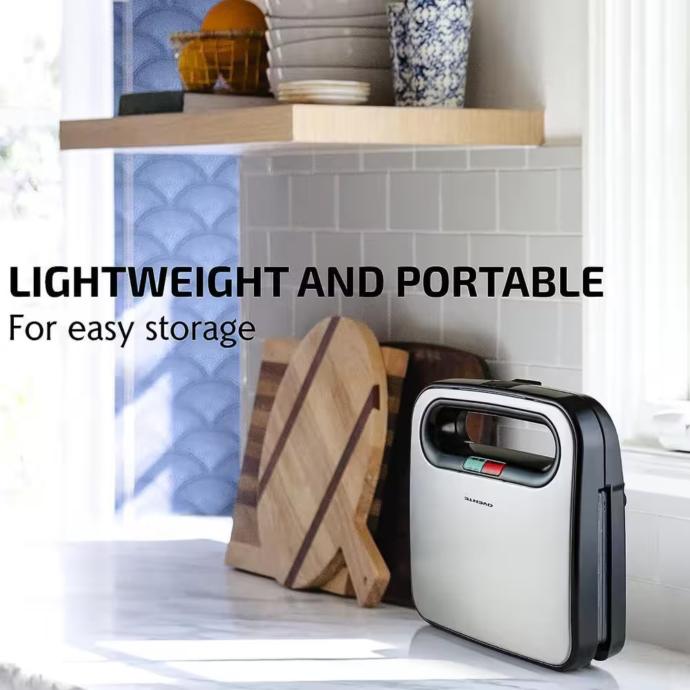OVENTE Electric Sandwich Maker with Non-Stick Plates, Indicator Lights, Cool Tou