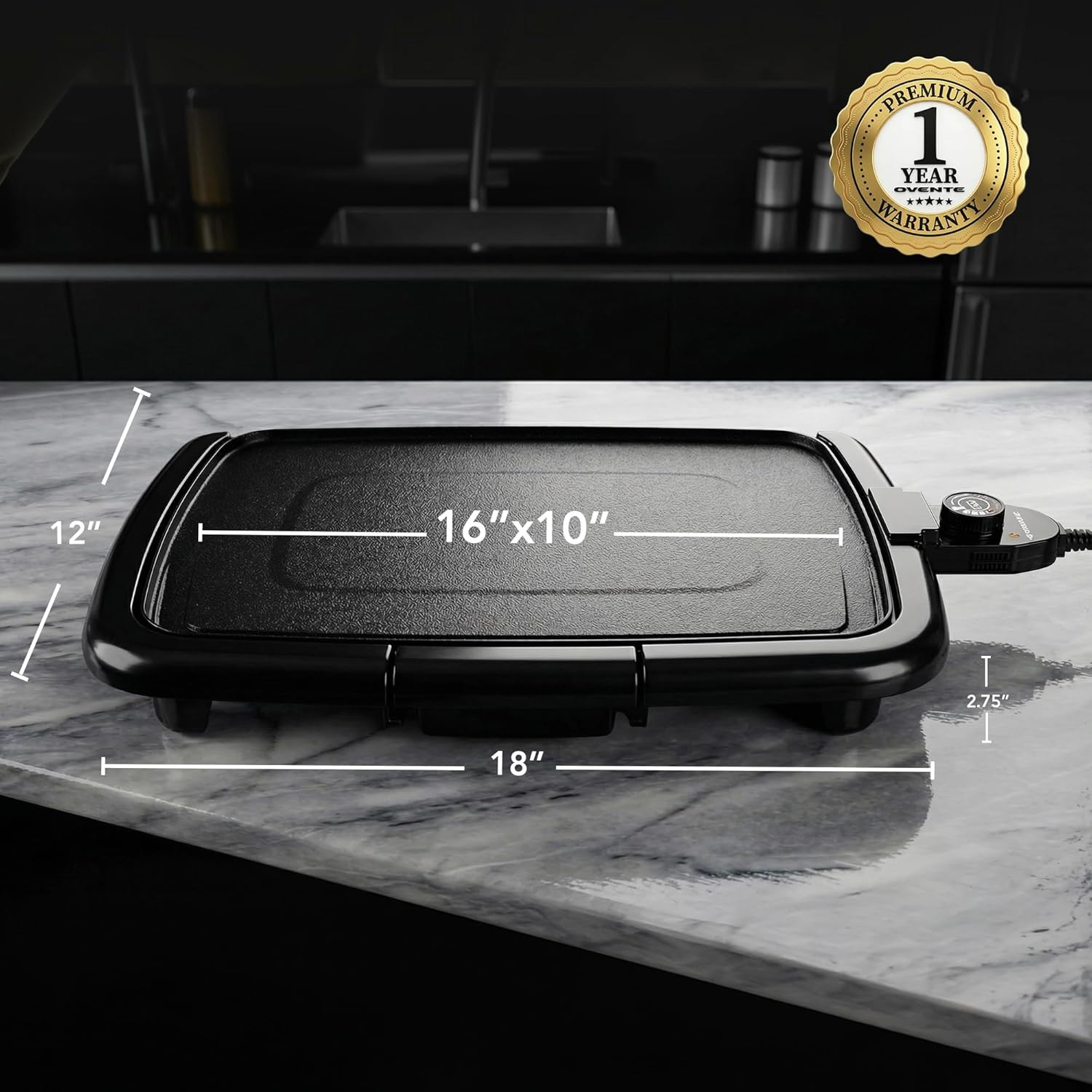 Electric Griddle with 16 X 10 Inch Flat Non-Stick Cooking Surface, Removable and