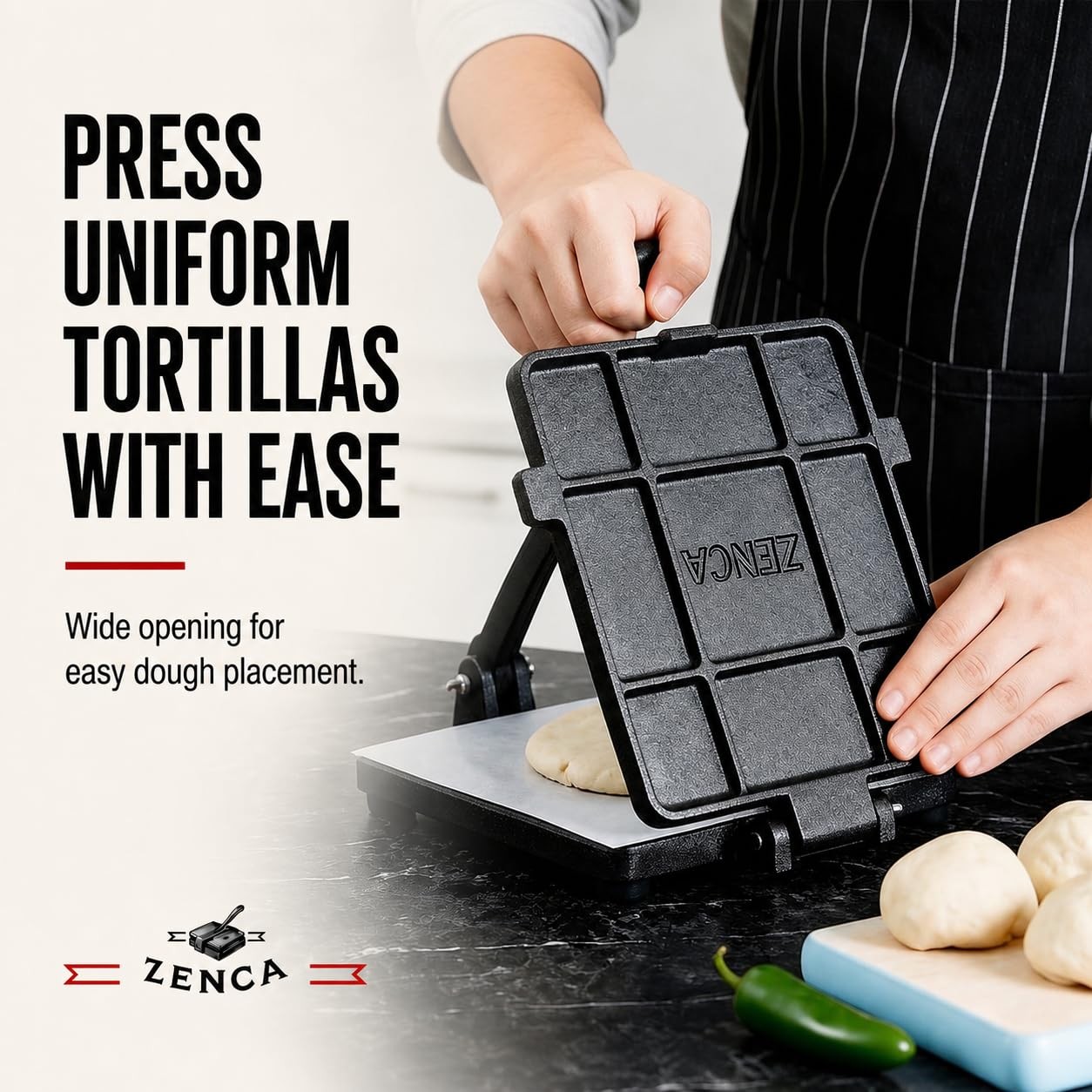 ZENCA 8-Inch Square Cast Iron Tortilla Press, Heavy-Duty 8 Inch, Black