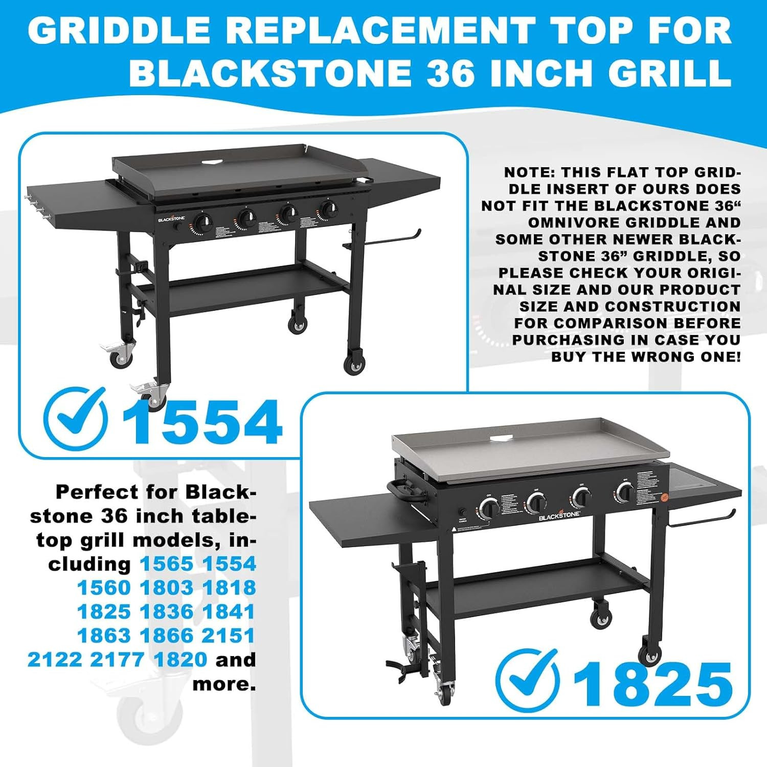 Blackstone 36″ Flat Top Griddle Insert with Rear Grease System, Steel Plate
