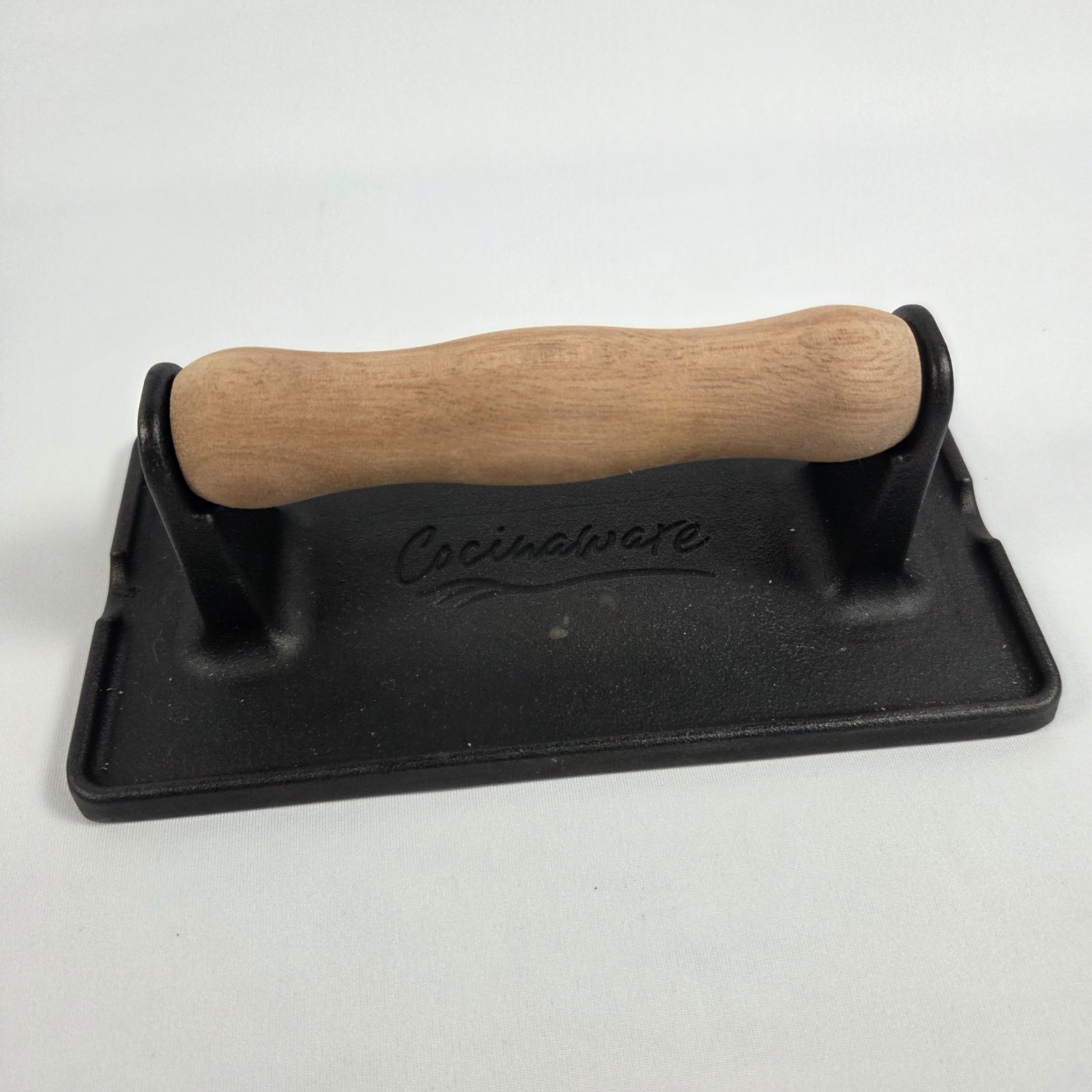 Cast Iron Grill Press Wood Handle Bacon Burger Steak Weight BBQ Griddle
