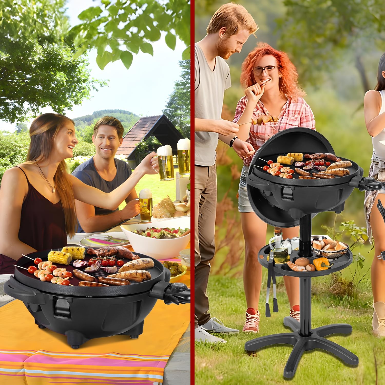 Portable Electric Grill Outdoor Indoor BBQ Nonstick Surface Tabletop Cooking