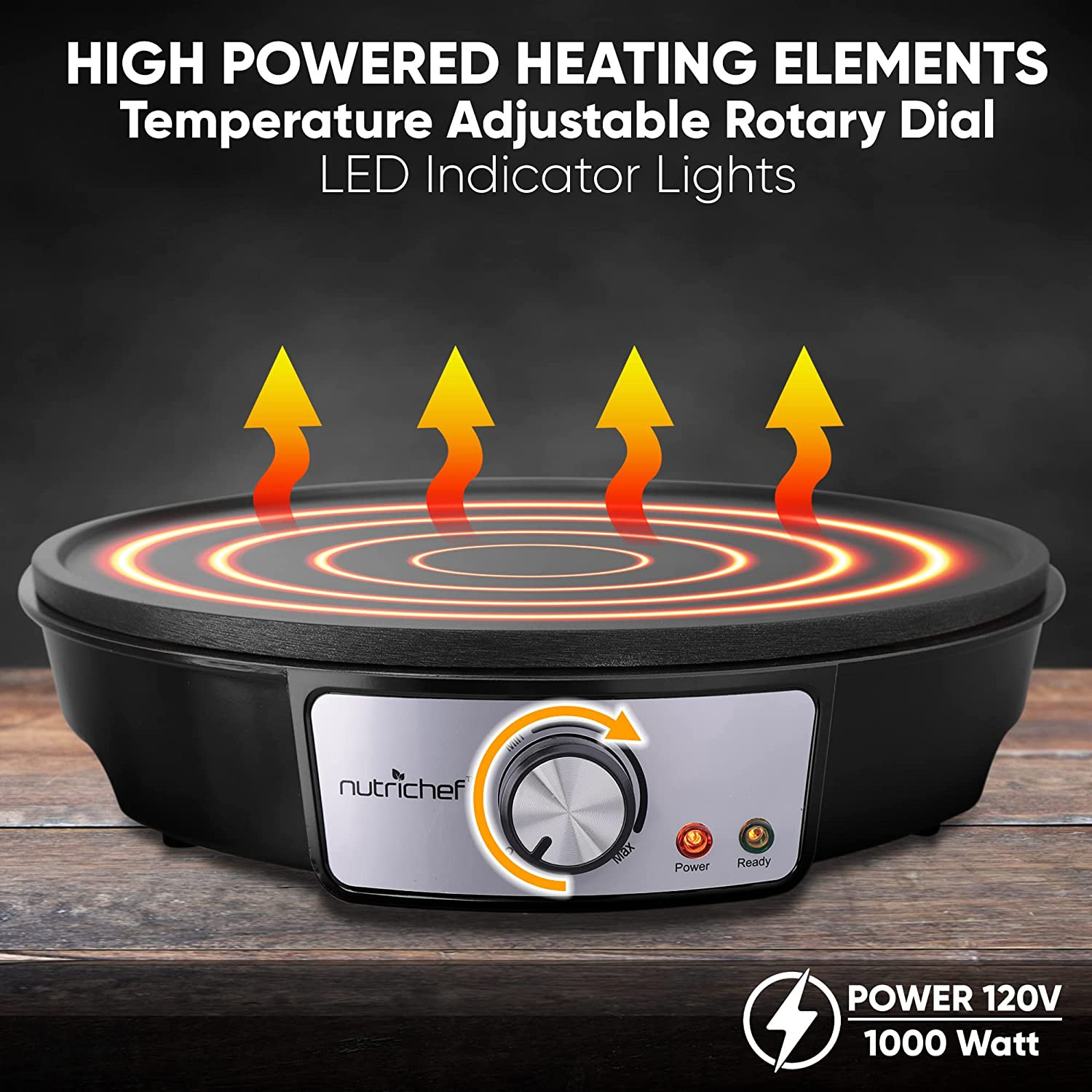 Crepera eléctrica y plancha de cocina antiadherente de 12 pulgadas
