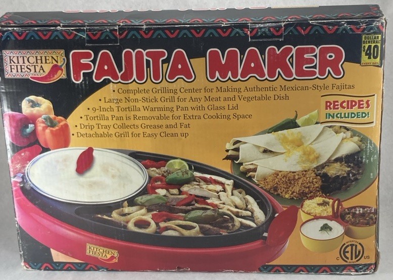Kitchen Fiesta Fajitas & More Buffet, Taco, Burrito, Fajita Maker Skillet NEW
