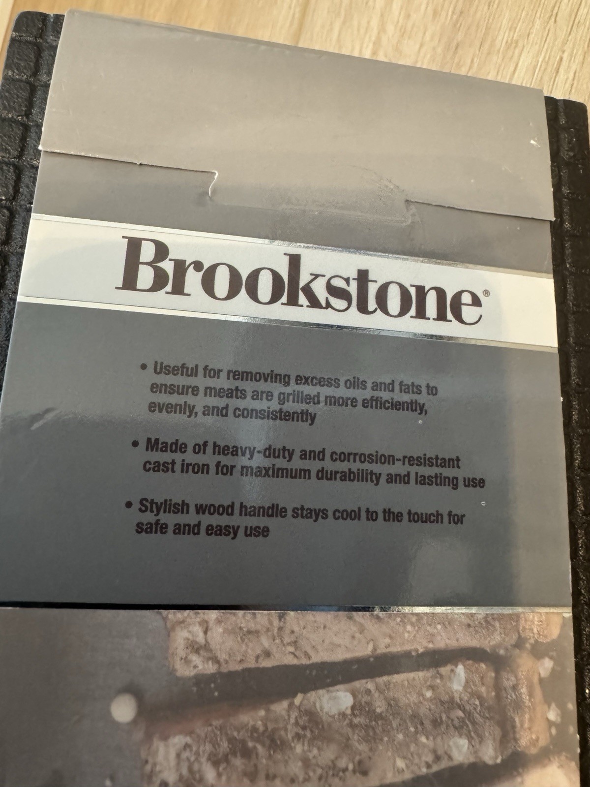 Brookstone Cast Iron Grill Press with Wood Handle – Heavy Duty Steak Weight