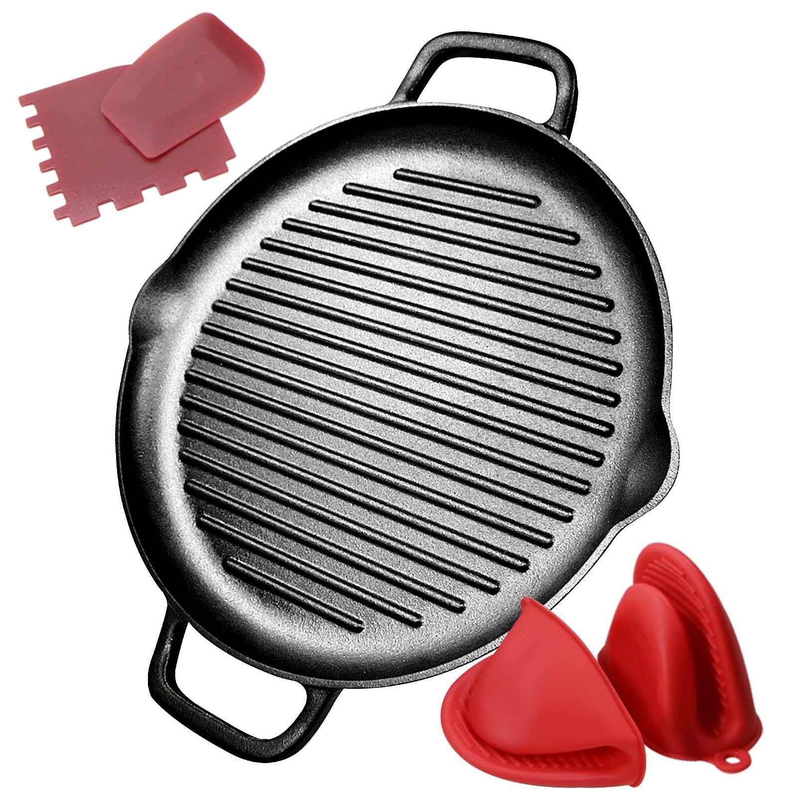 Pre-Seasoned Cast Iron Griddle Pan – 12.6 Inch Round Grill Pan with Dual Handles