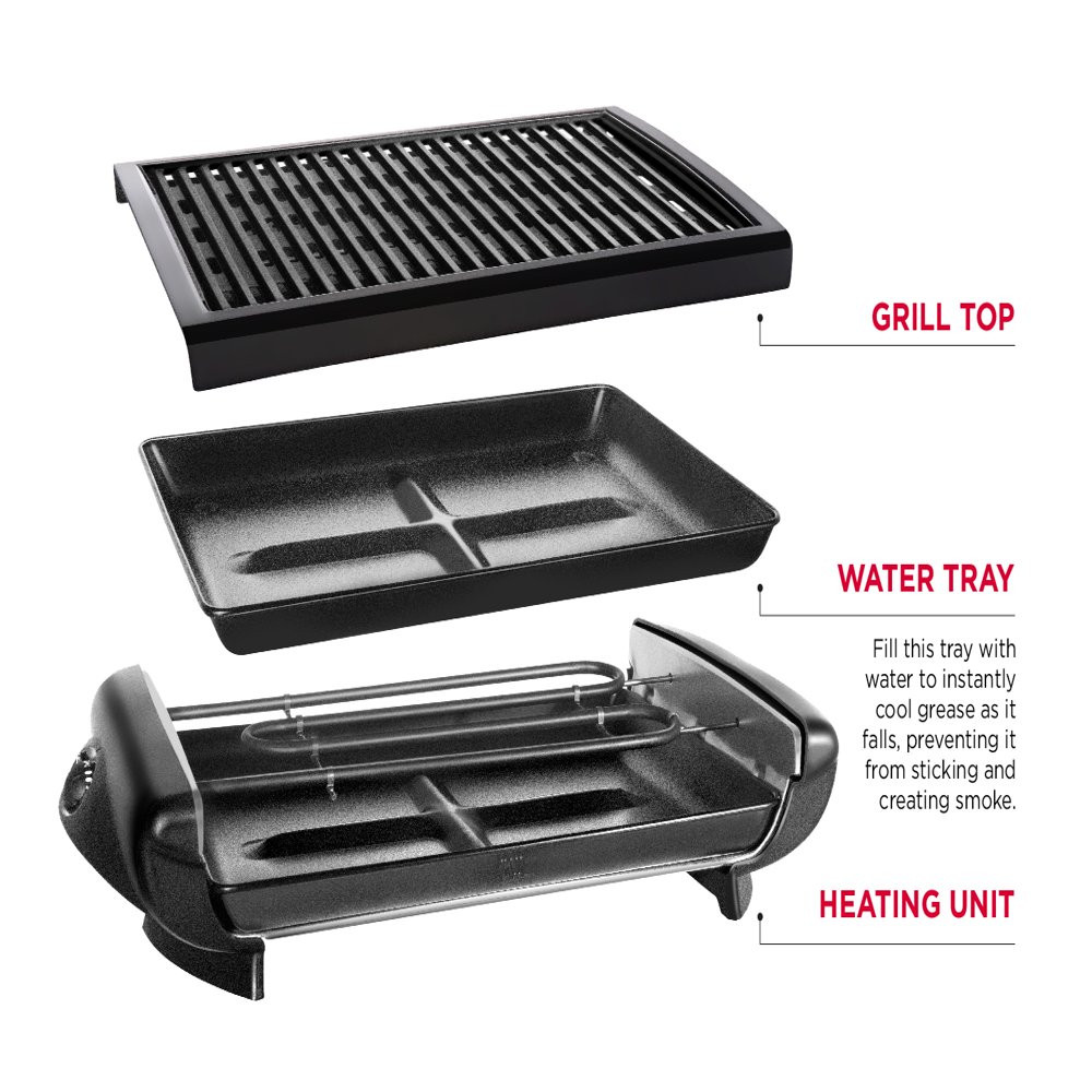 Electric Smokeless Indoor Grill with Non-Stick Coating & Temperature Control, Bl