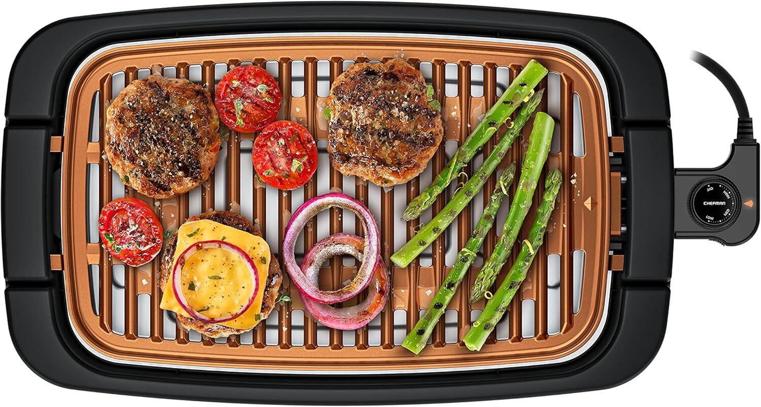 Smokeless Indoor Electric Grill, Copper, Extra Large, Non-Stick Tabletop Grill