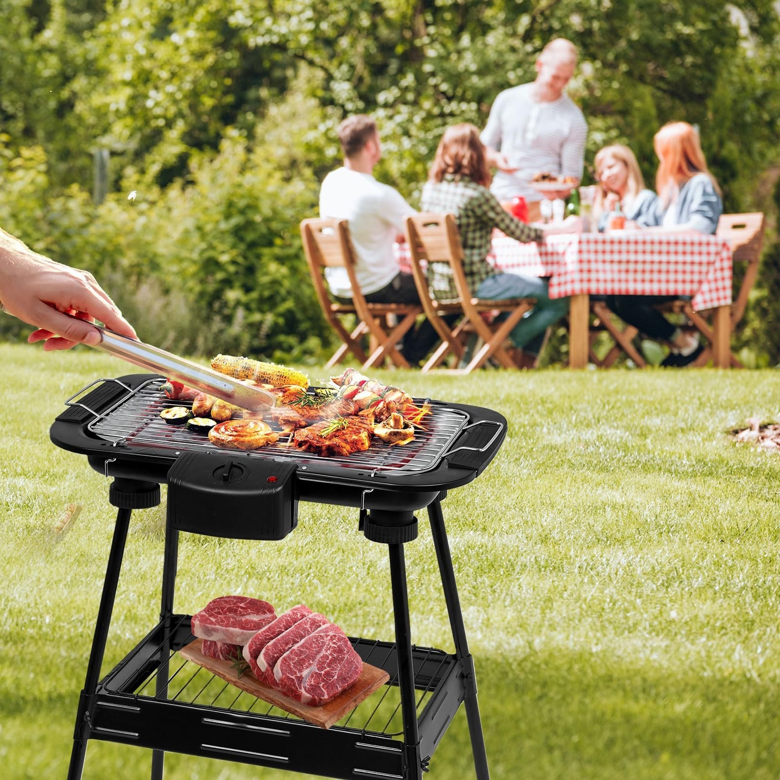 Smokeless Electric Grill for Indoor/Outdoor Cooking, Portable BBQ with Removable