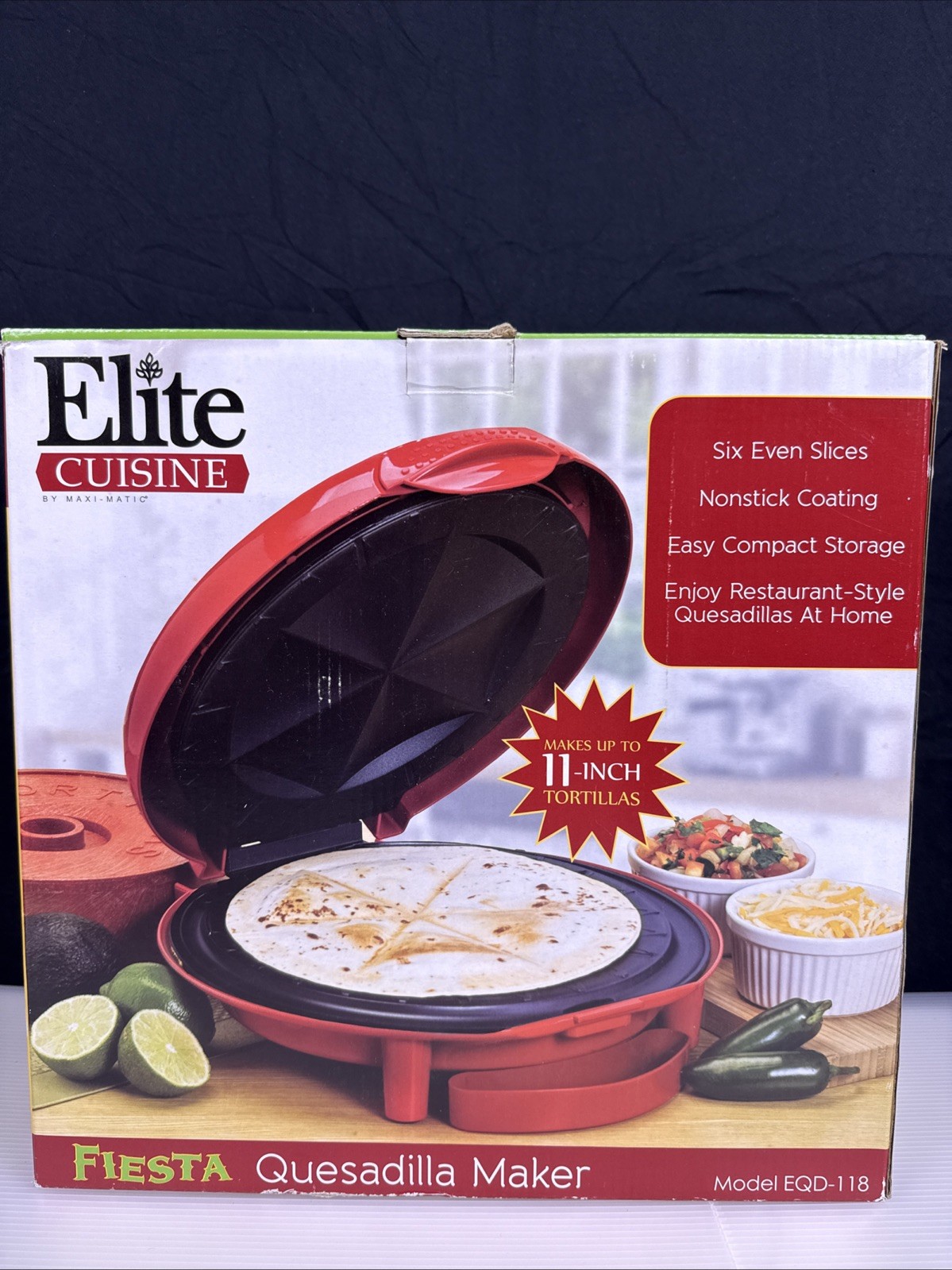 Elite Gourmet EQD-118 Electric Non-Stick 11″ Quesadilla Maker, Easy-Slice 6-Wedg