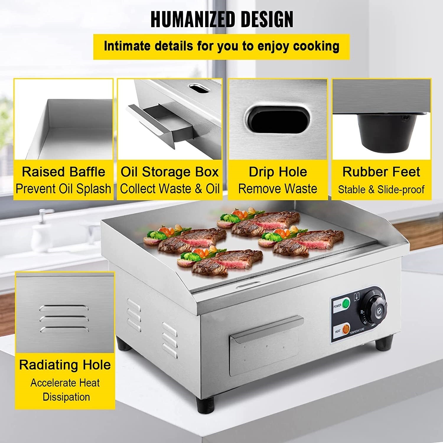 110V Plancha De Encimera Electrica Grande Para Cocinar Carne Tortillas Comercial