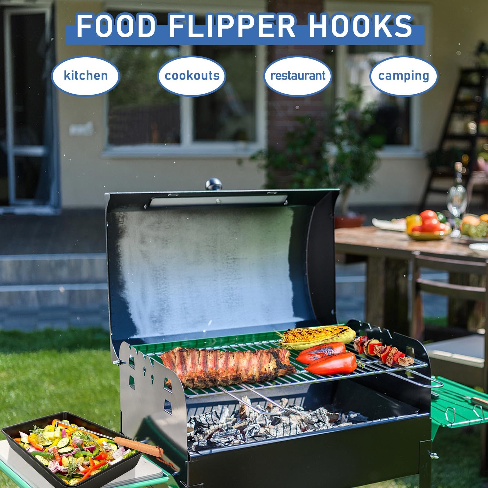 Pigtail Food Flipper 2Pcs, HaSteeL 12 & 17 Inch Meat 12″ + 17″, Righ Handed