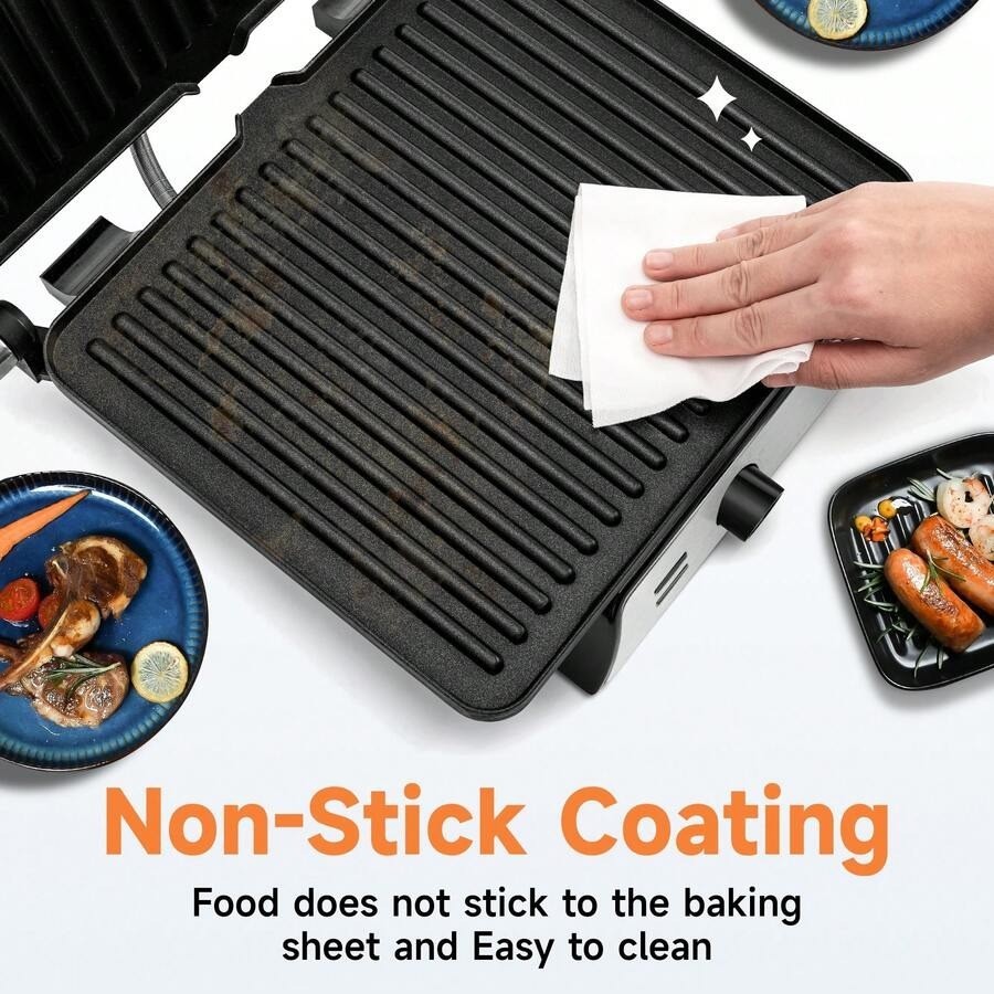SUSTEAS Multi-Angle Electric Grill Sandwich Maker, Non-Stick Ceramic Pan, Stainl