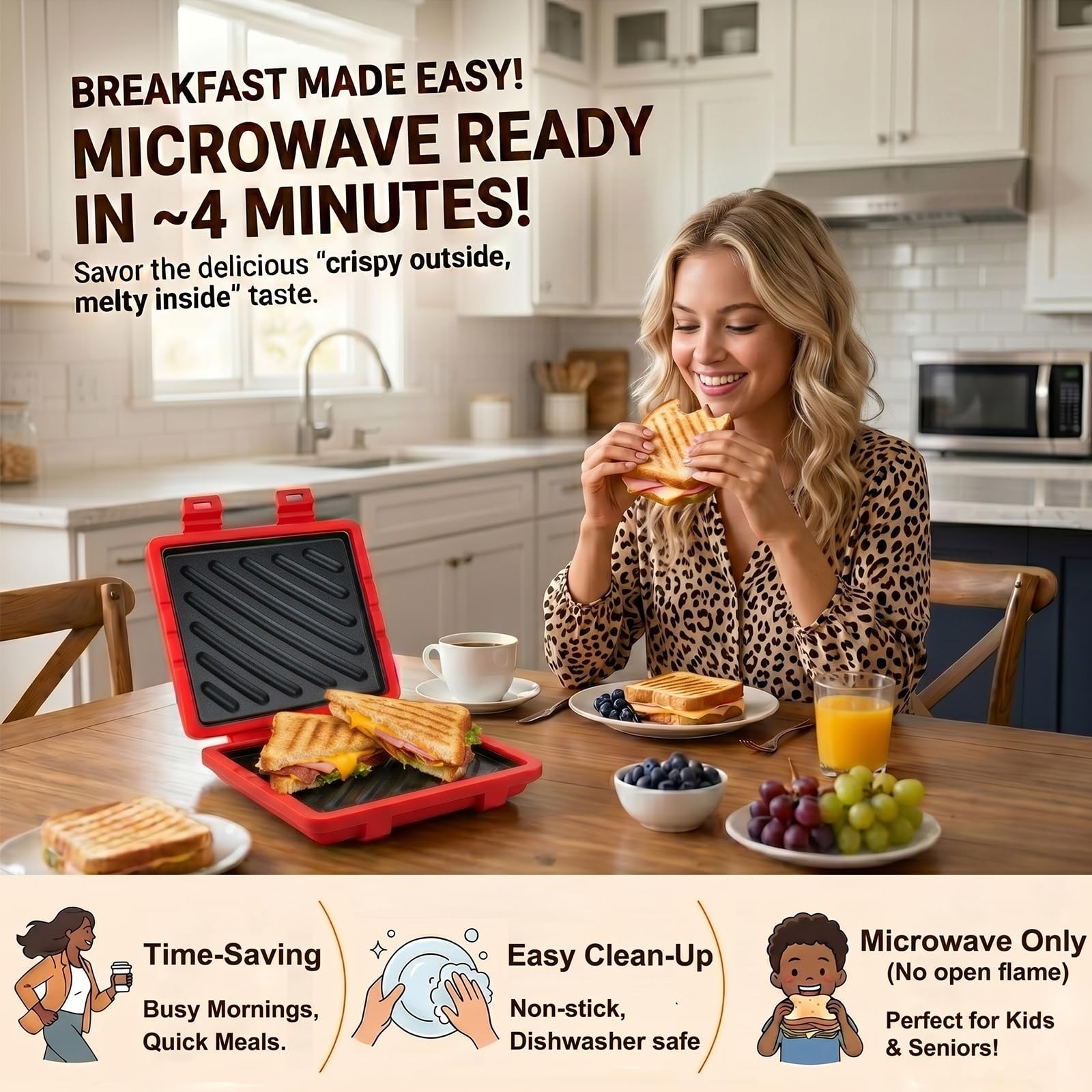 Microwave Sandwich Maker, Microwave Toaster with Adjustable Silicone Strap, R…