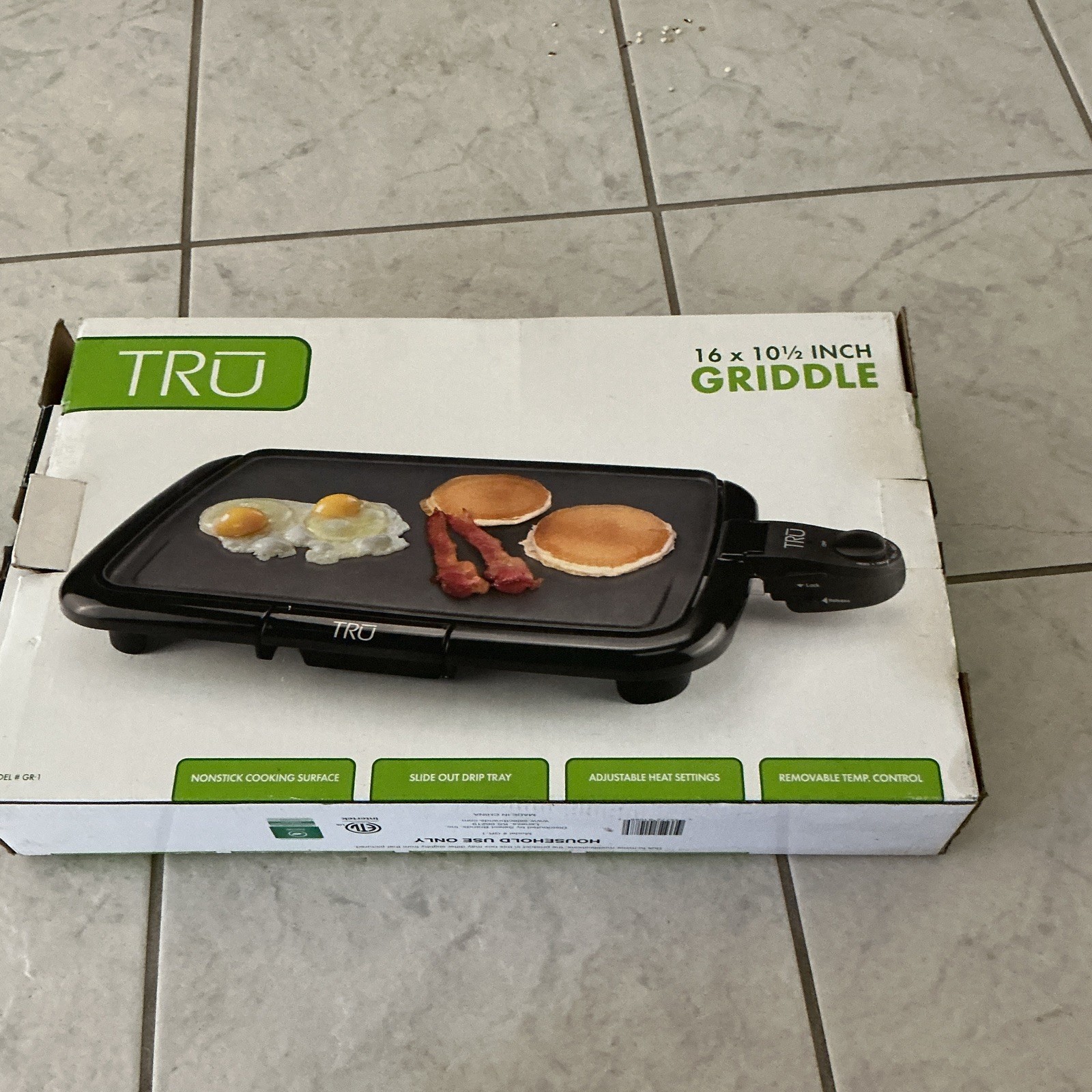 TRU 16×10.5 Electric Griddle 1200W Nonstick Removable Temp, Drip Tray GR-1