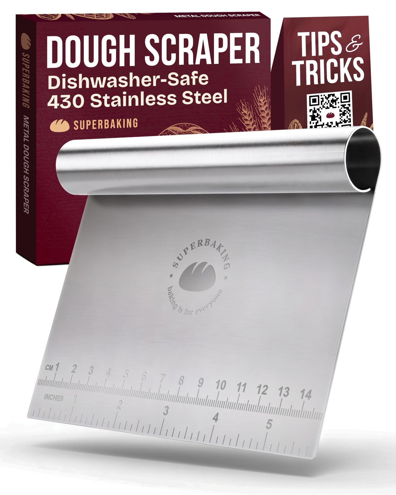 Superbaking Dough Scraper – 6″ Stainless Steel Bench Grip