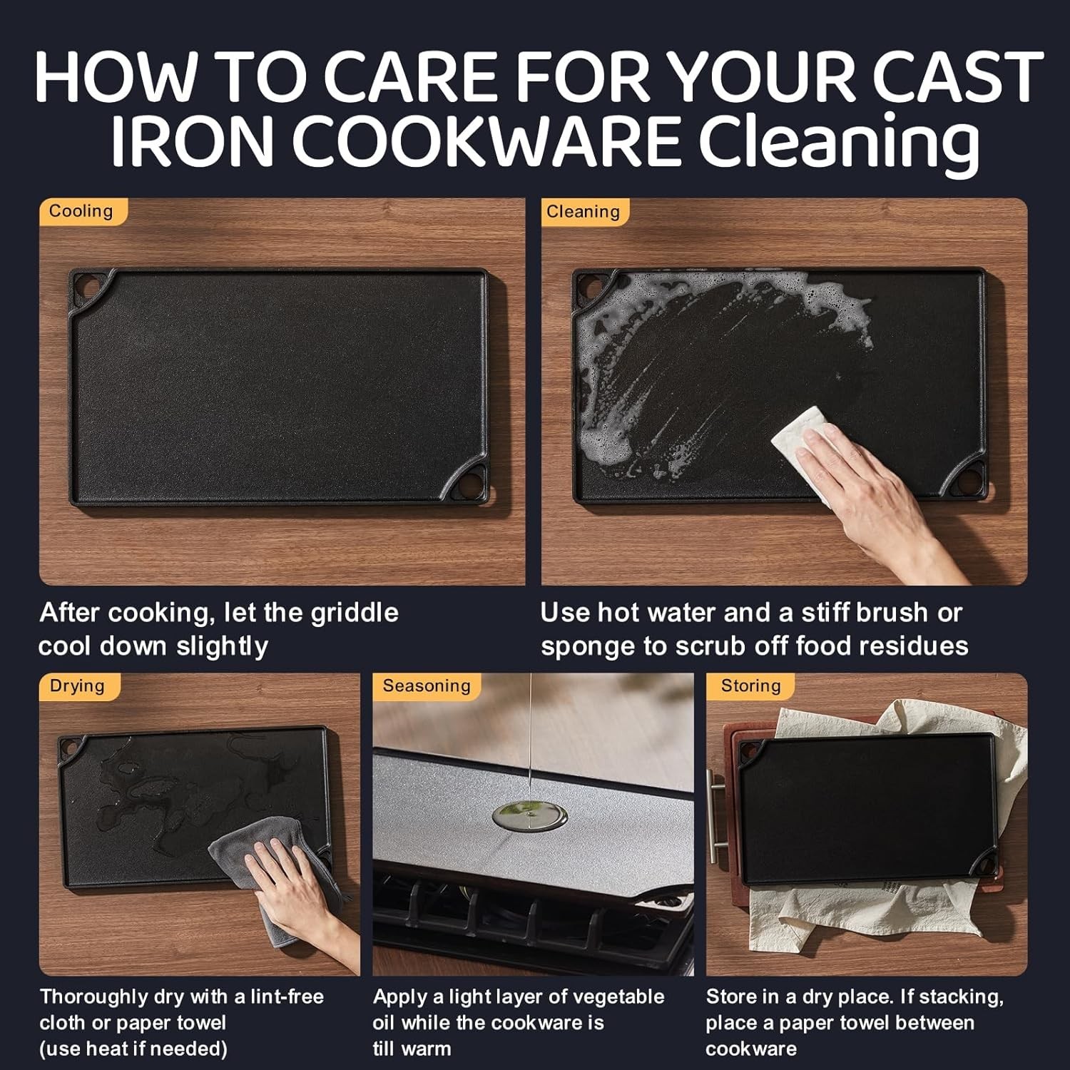 Reversible Grill/Griddle, 16.7×9.5” Pre-Seasoned Cast Iron Griddle Pan, Doub…
