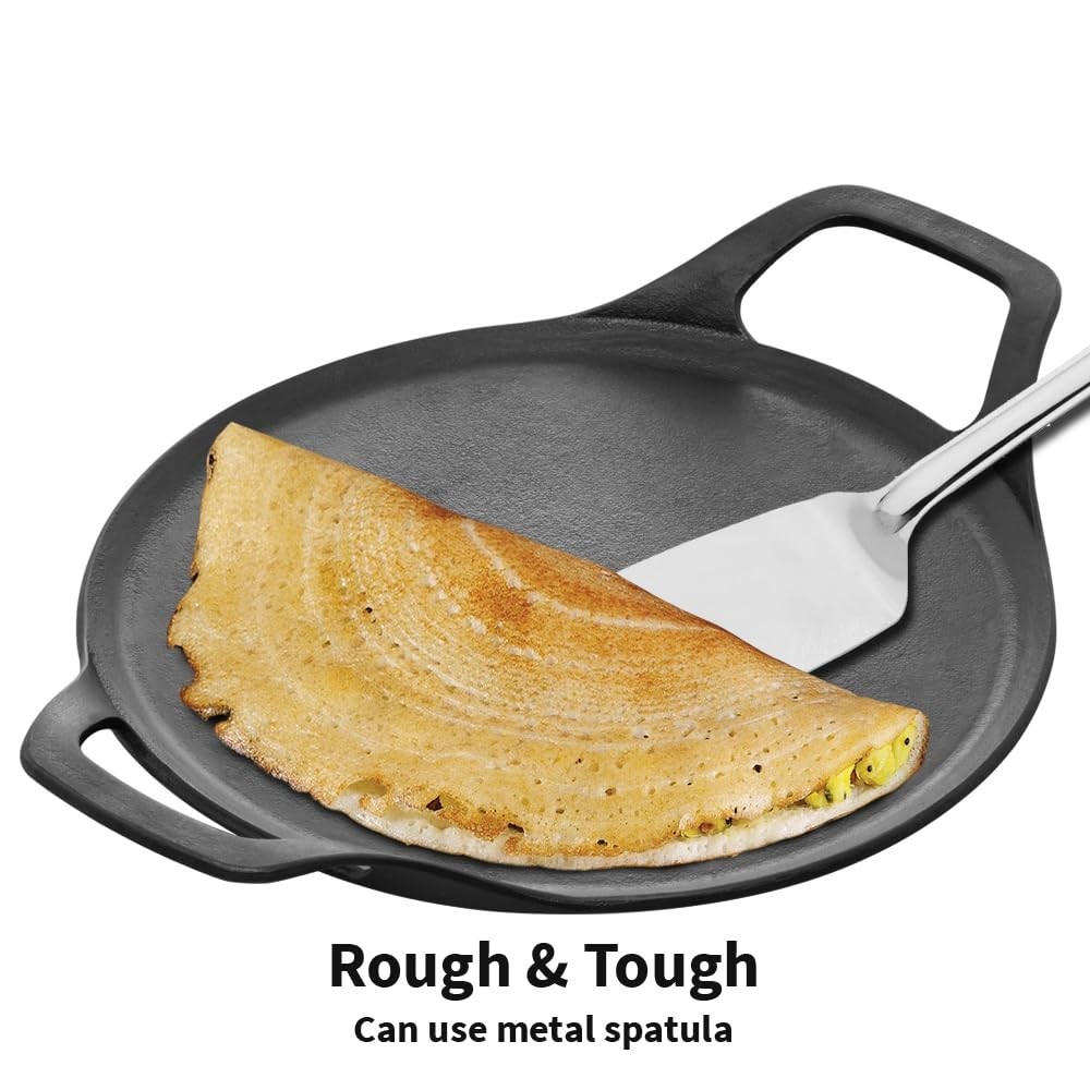 Hawkins Futura Cast Iron Dosa Tava, Pre-Seasoned Flat Griddle Pan, Black