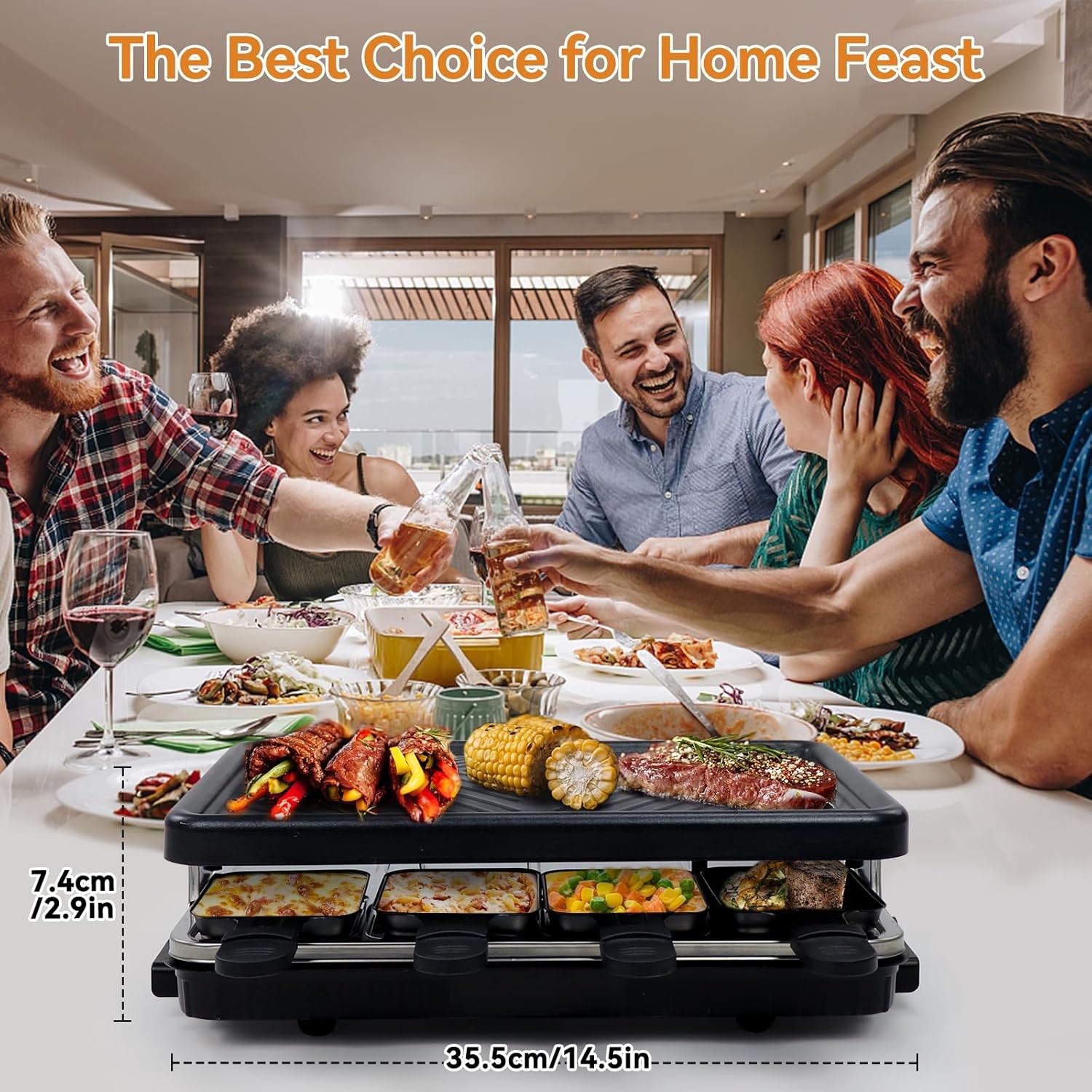 Electric Raclette Grill & Korean BBQ – 8 Non-Stick Cheese Trays 1300W