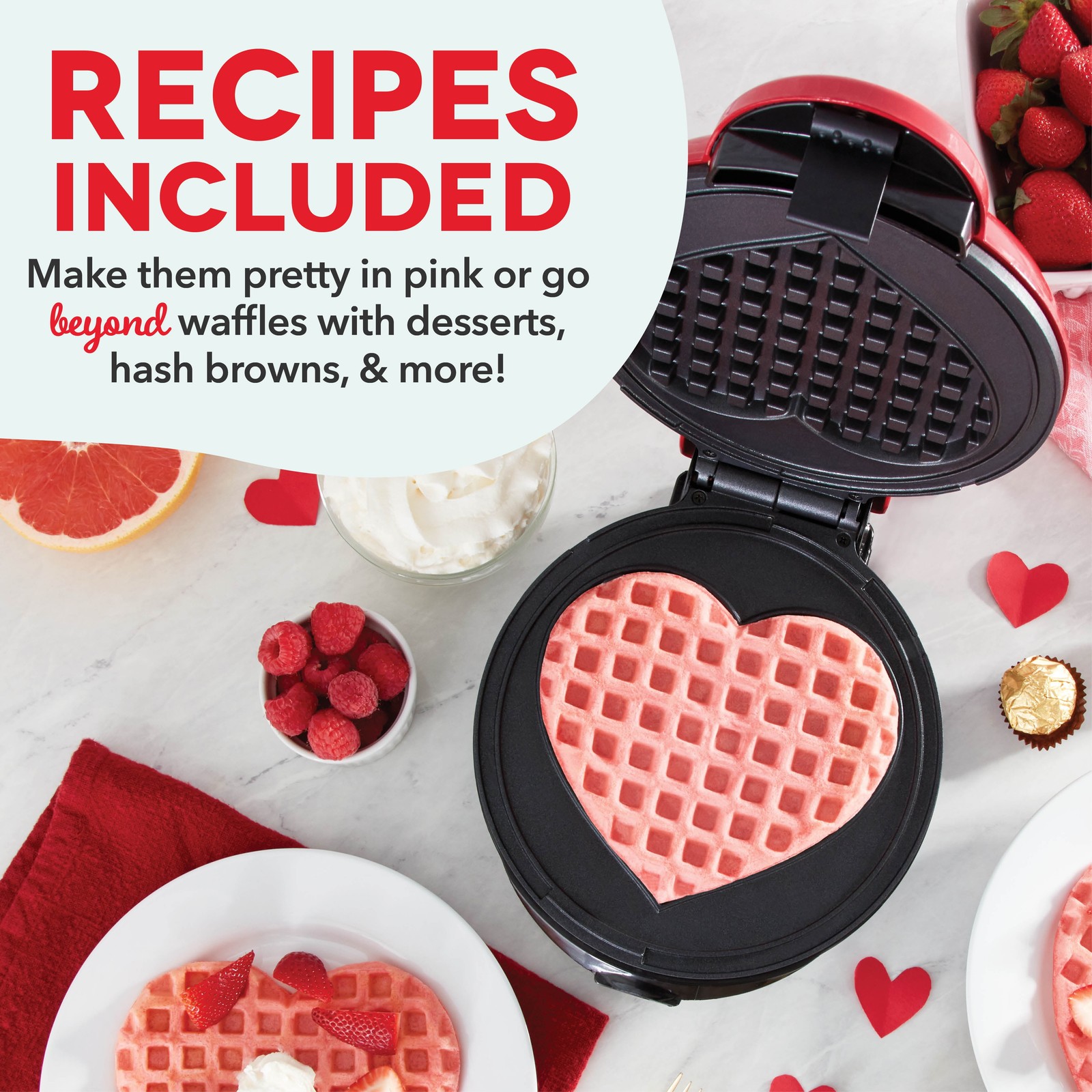 Dash Express Electric Waffle Maker, 8-Inch Heart-Shaped, Dual Nonstick Surfaces,