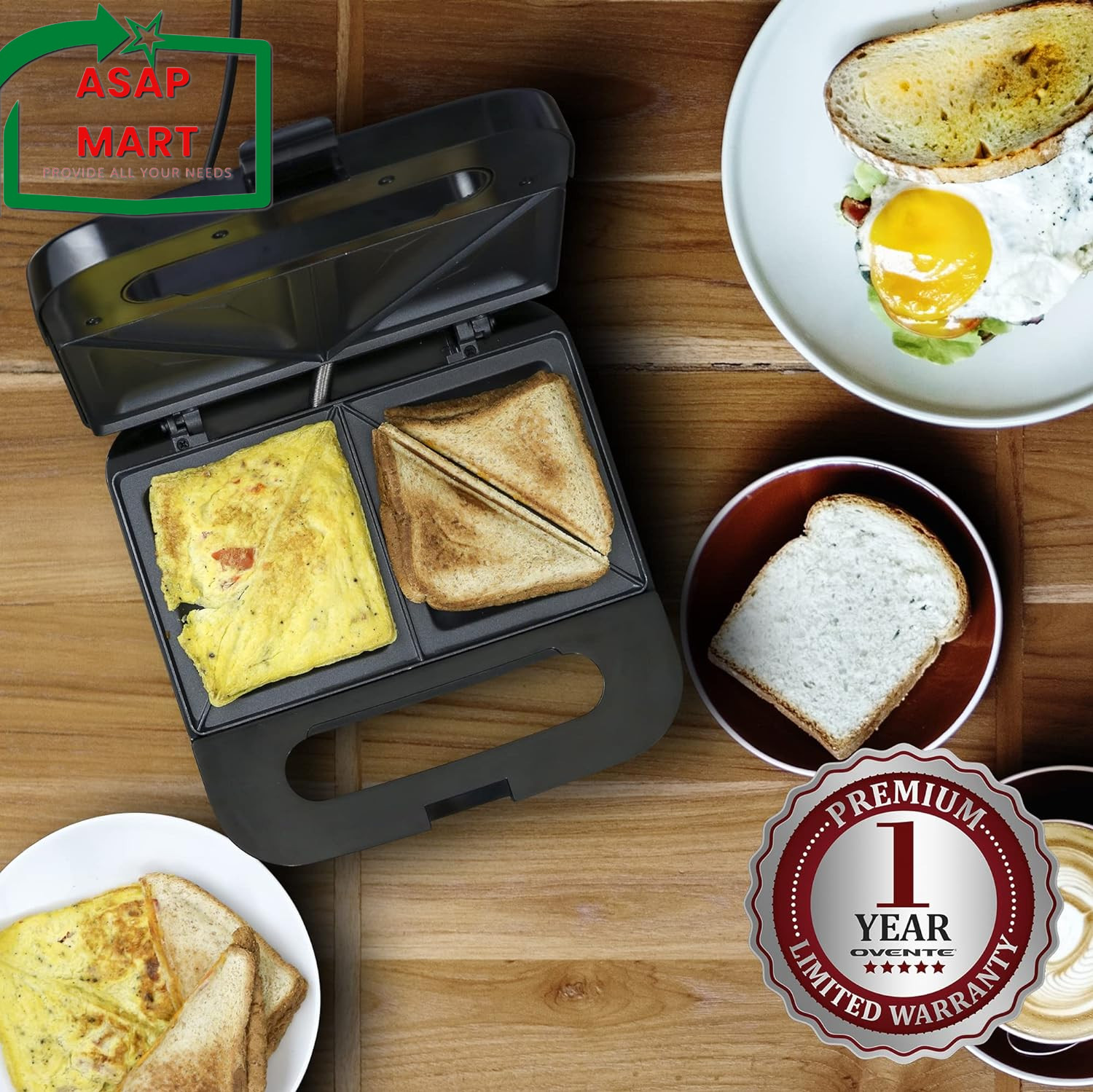 OVENTE Electric Sandwich Maker with Non-Stick Plates, Indicator Lights, Cool Tou