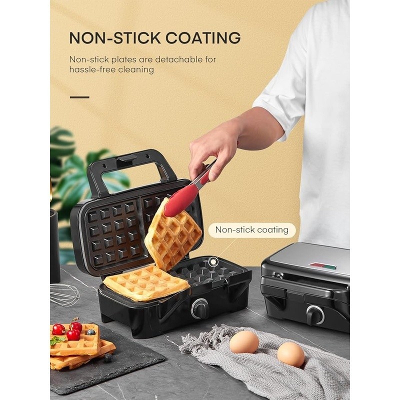 1200W 3 in 1 Sandwich Waffle Maker Removable Plates Grill Temperature Control US