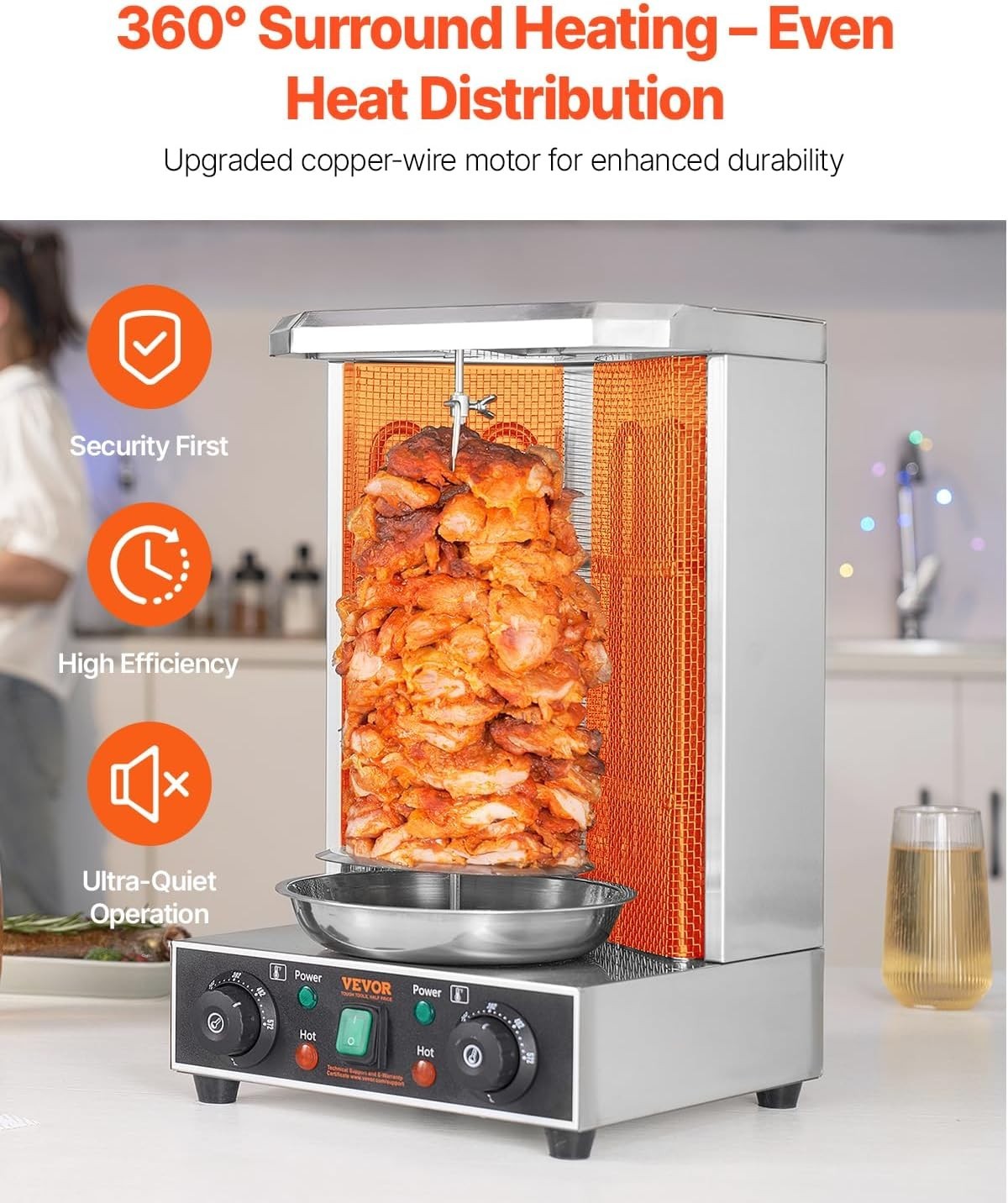 Shawarma Grill Machine, 122°F-572°F, 13Lbs Capacity, Chicken Shawarma Cooker,