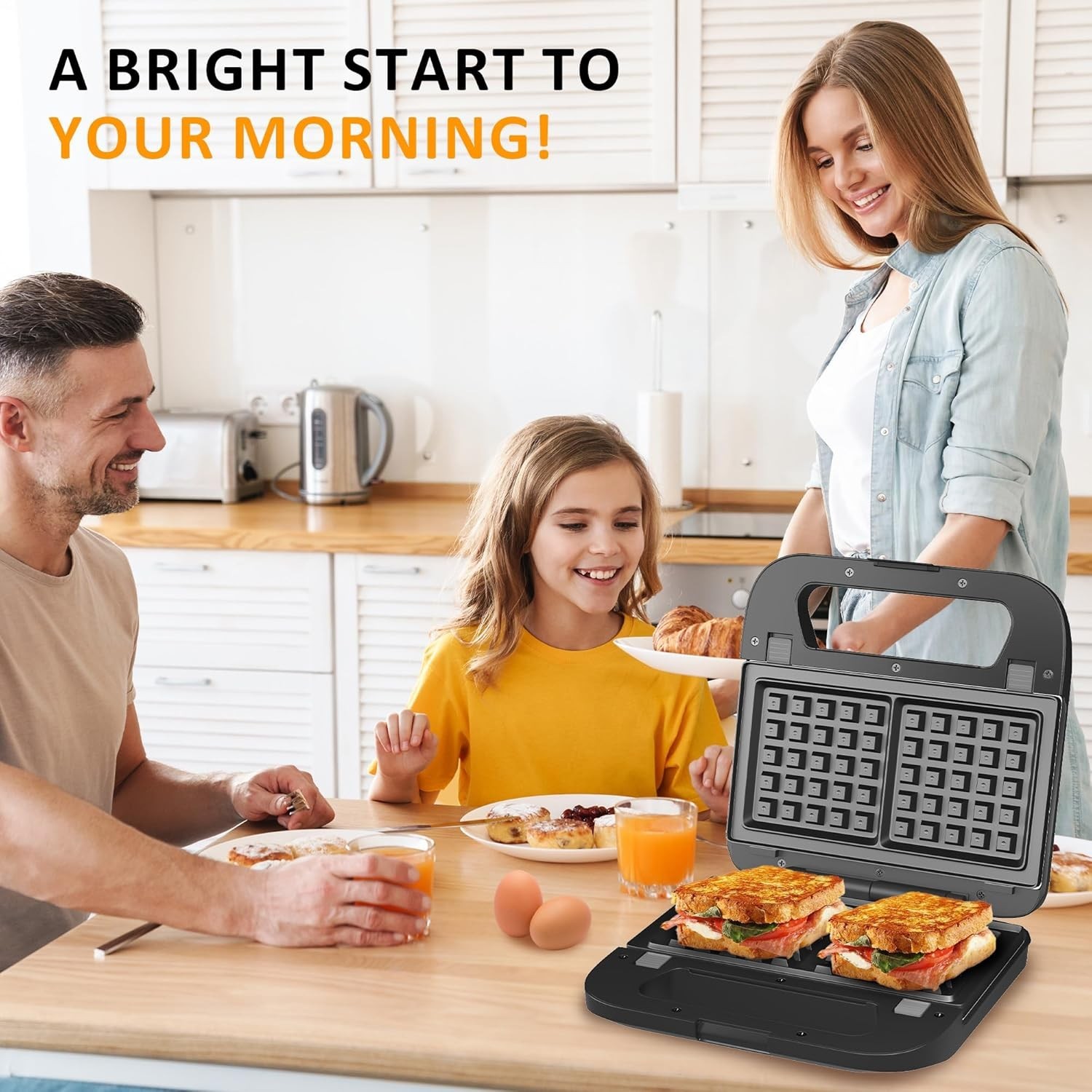 Sandwich Maker Panini Press: Waffle Maker with Removable Plates, 3 in 1 Sandw…