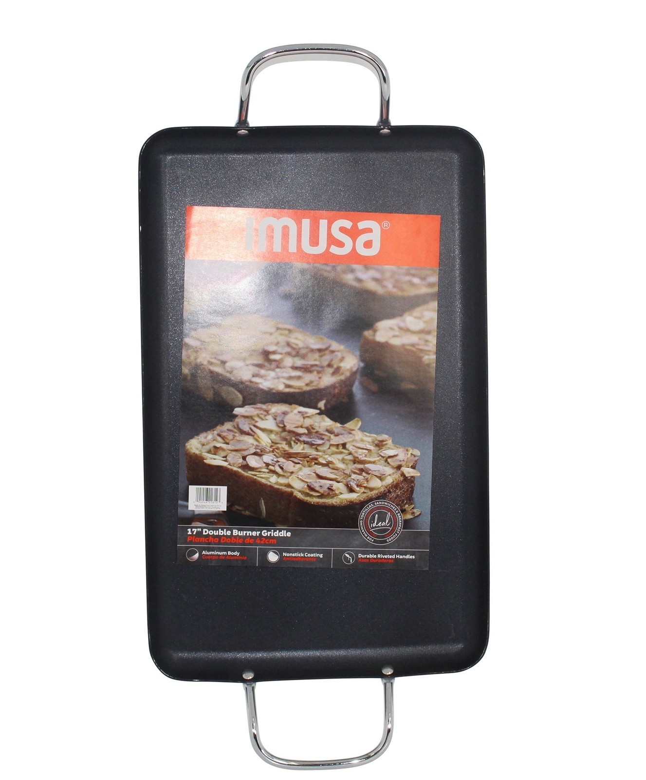 20″ x 12″ Nonstick Double Burner Griddle w/Metal Handles for Kitchen Black US
