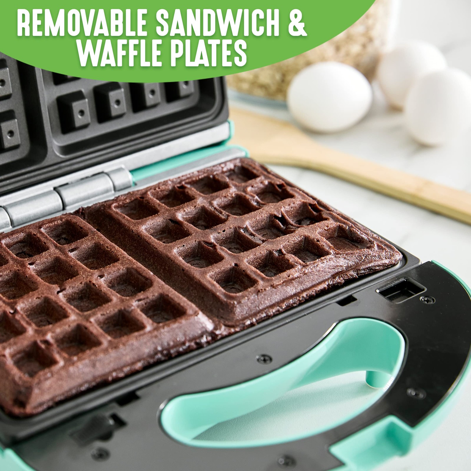 Turquoise Kitchen Waffle Duo Nonstick Sandwich Maker Quick Heating Easy Clean