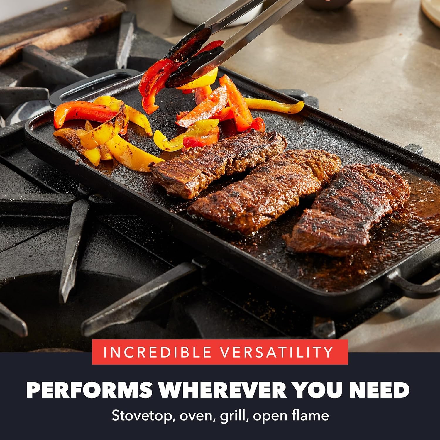 x Bobby Flay Cast Iron Pre-Seasoned 16.5 9.5″ Reversible Double Burner Griddle