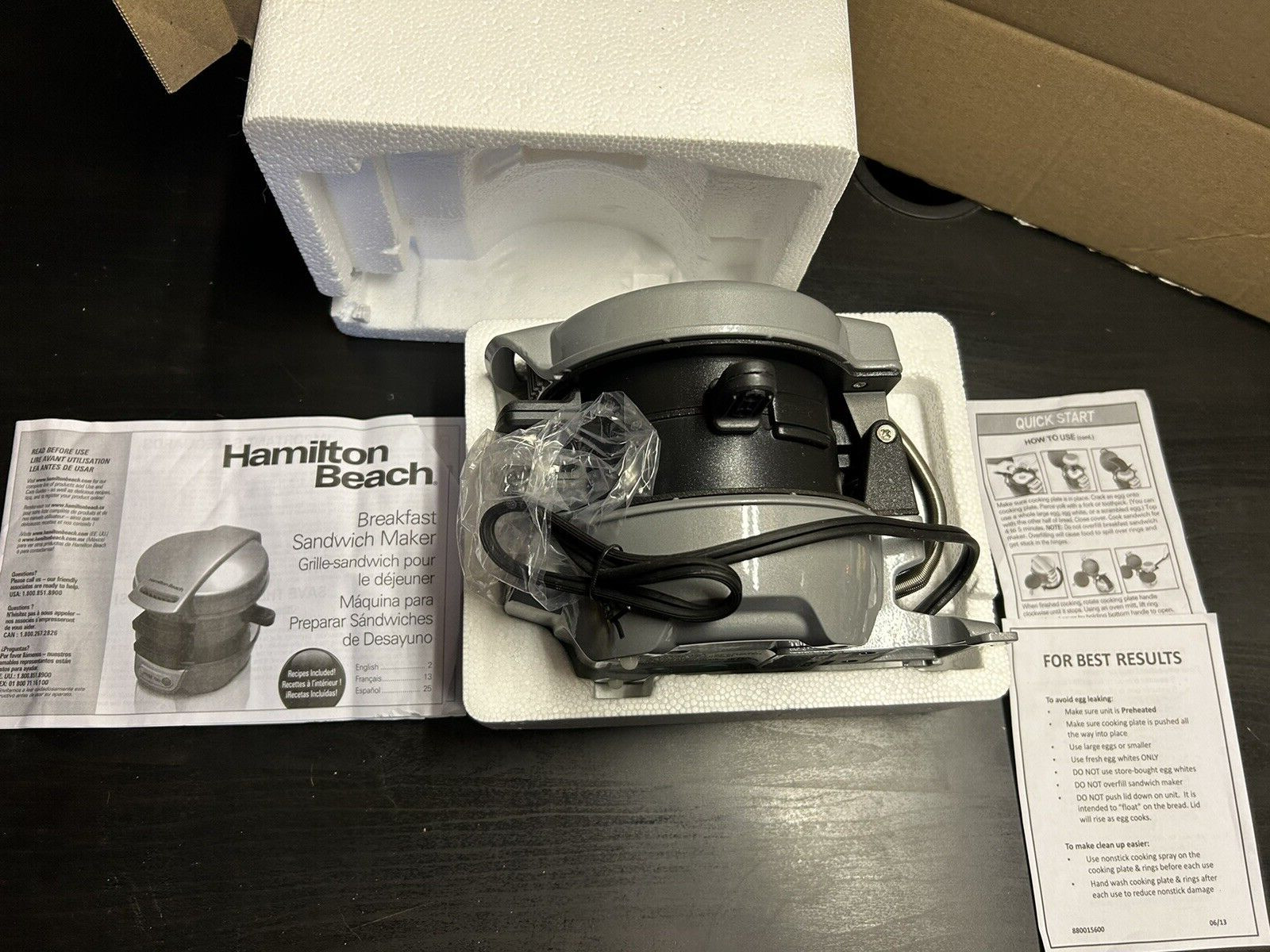 Hamilton Beach 25475A Breakfast Sandwich Maker – Silver, never used,