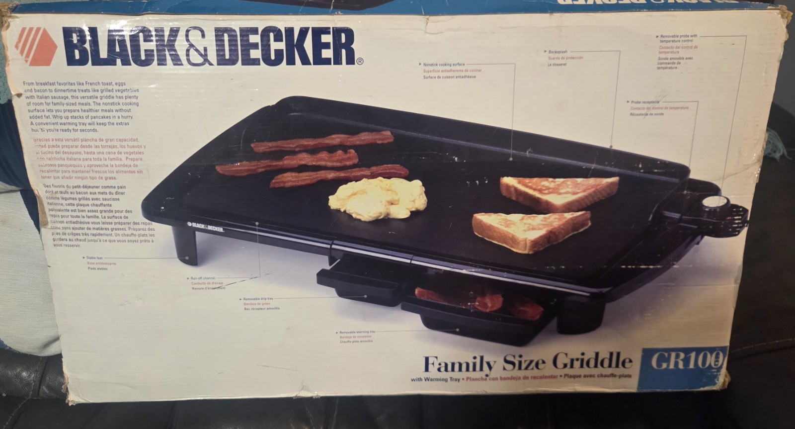 BLACK+DECKER Ceramic Electric Griddle GR100-Serving Temp Control Drip Tray