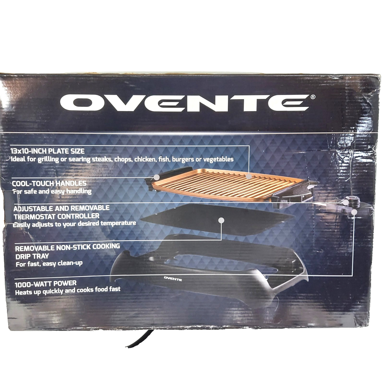 OVENTE Portable Electric Indoor Grill with Non-Stick Grilling Plate Black 1000-W