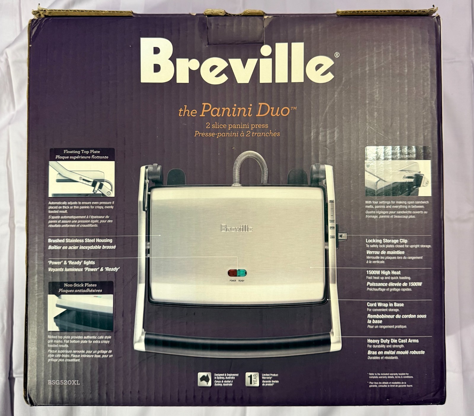 Breville Panini Duo BSG520XL 1500W 2-Slice Panini Press – New Open Box Unused