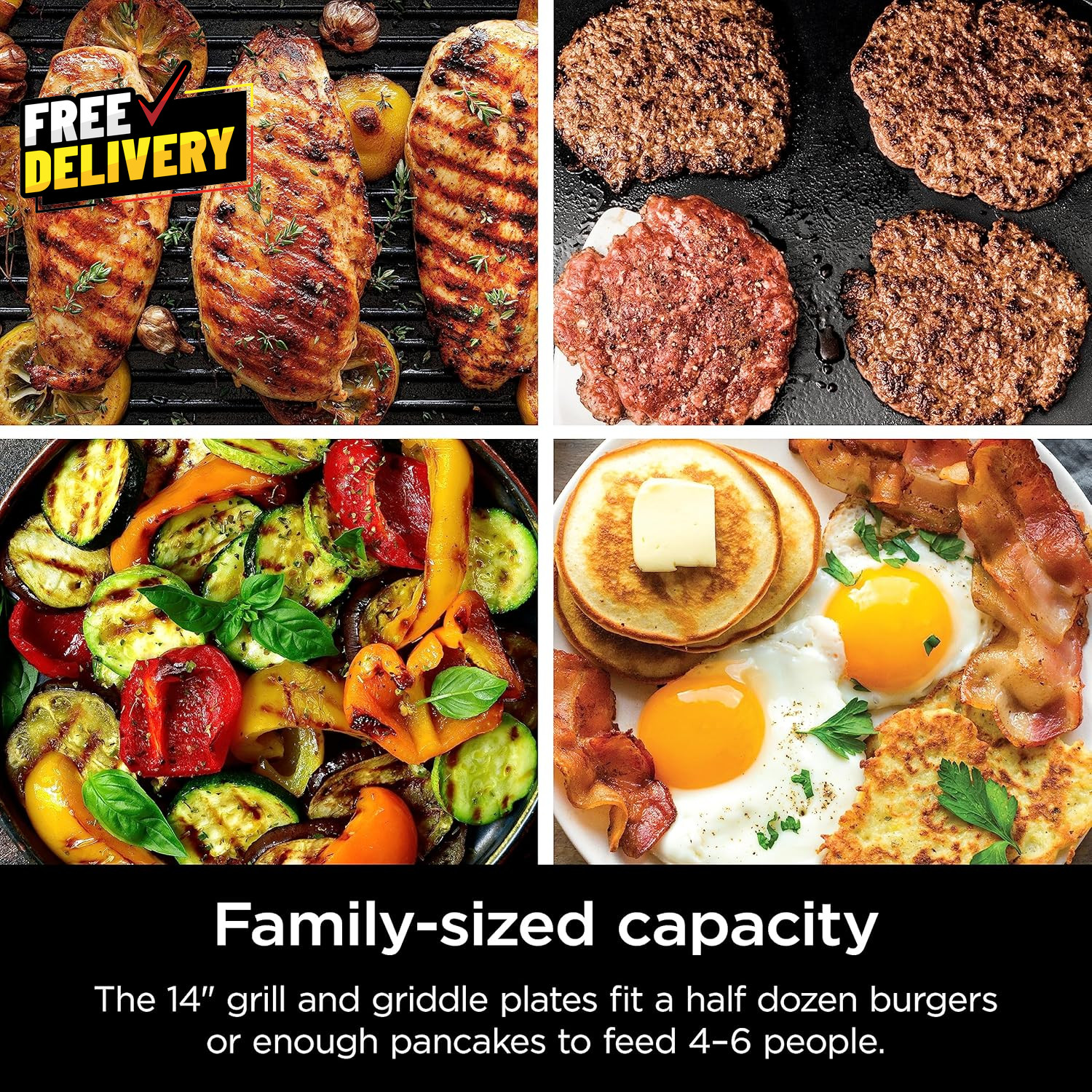 14″ Electric Griddle & Indoor Grill Nonstick Dishwasher Safe Silver GR101