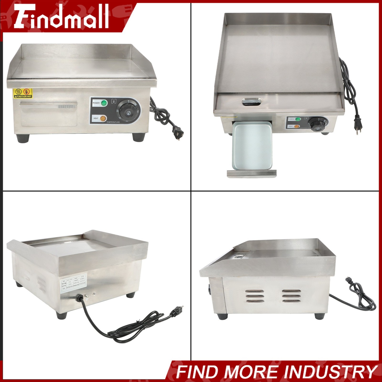 Electric Griddle with 2 Shovels & 2 Brushes, 1500W, 14in Stainless Steel