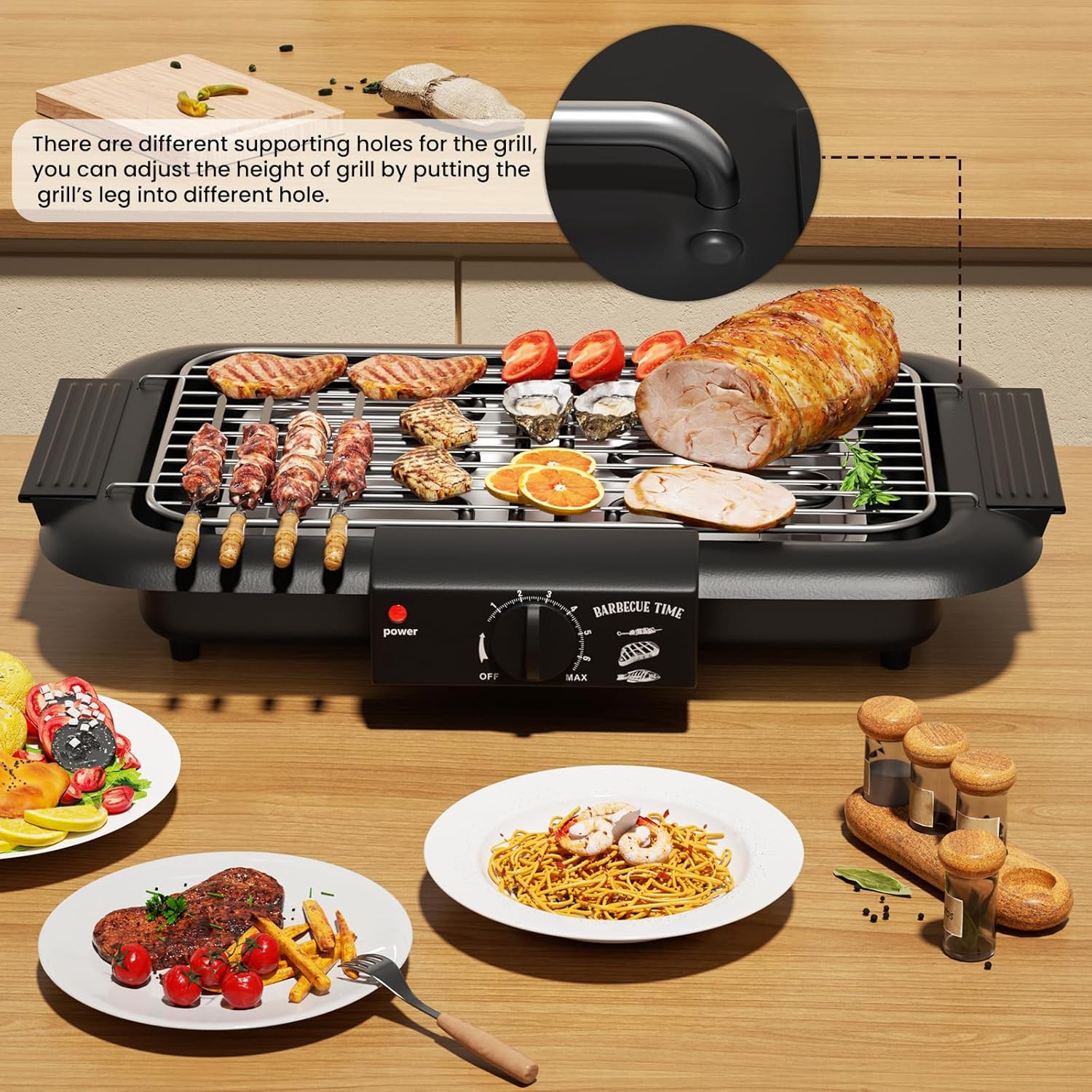 Electric BBQ Grill, Smokeless Non-Stick Indoor/Outdoor Barbecue Grill, 2000W Dou