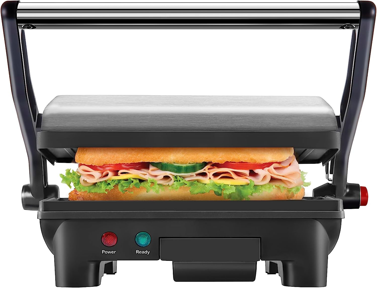 Electric Panini Press Grill Sandwich Maker Nonstick 180° Stainless Steel Black