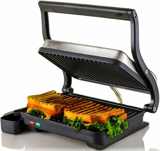 Ovente Electric Panini Press Grill with Non-Stick 2 Slices Plate Brush GP0620BR