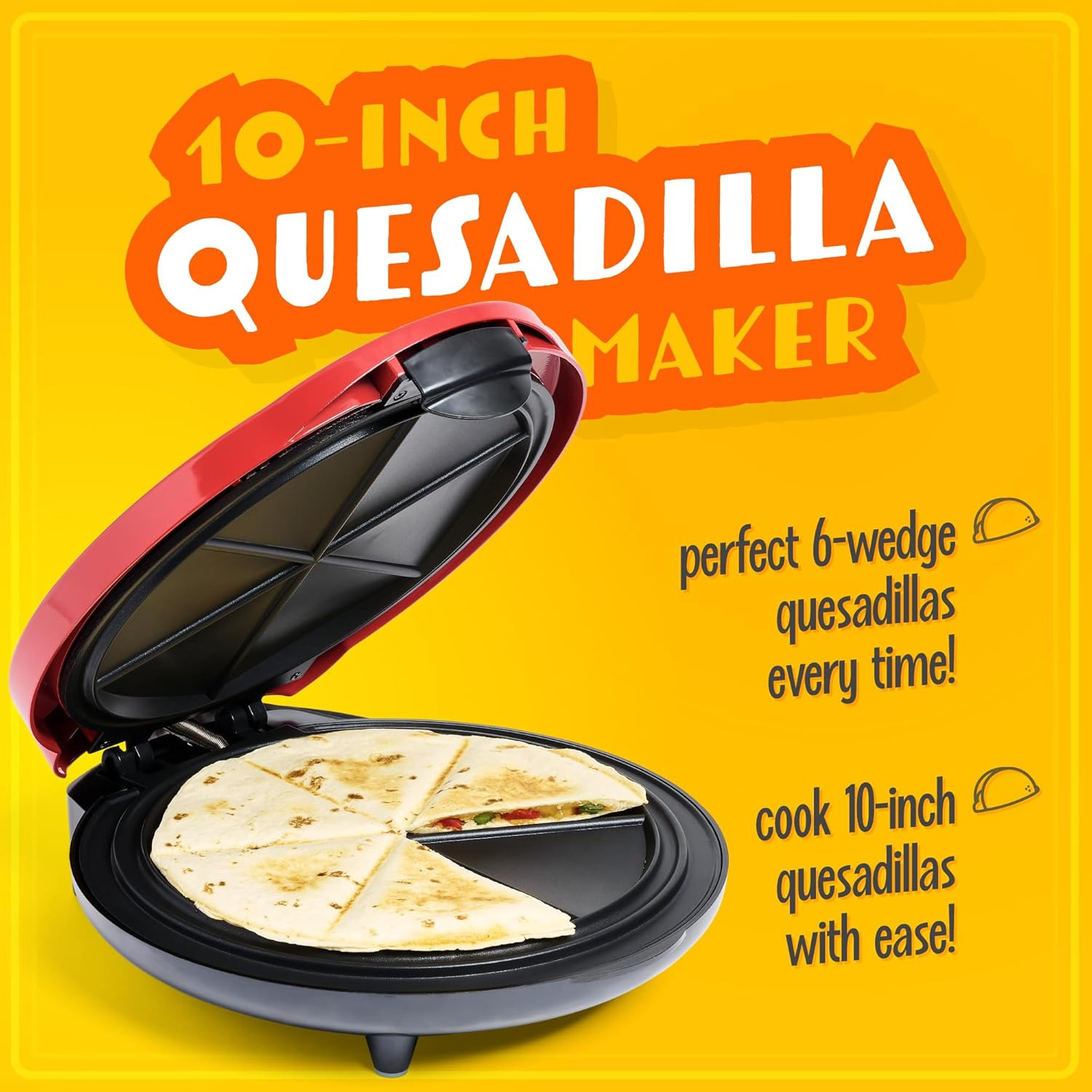 Taco Tuesday Deluxe 10-Inch 6-Wedge Electric Quesadilla Maker with Extra Stuffin