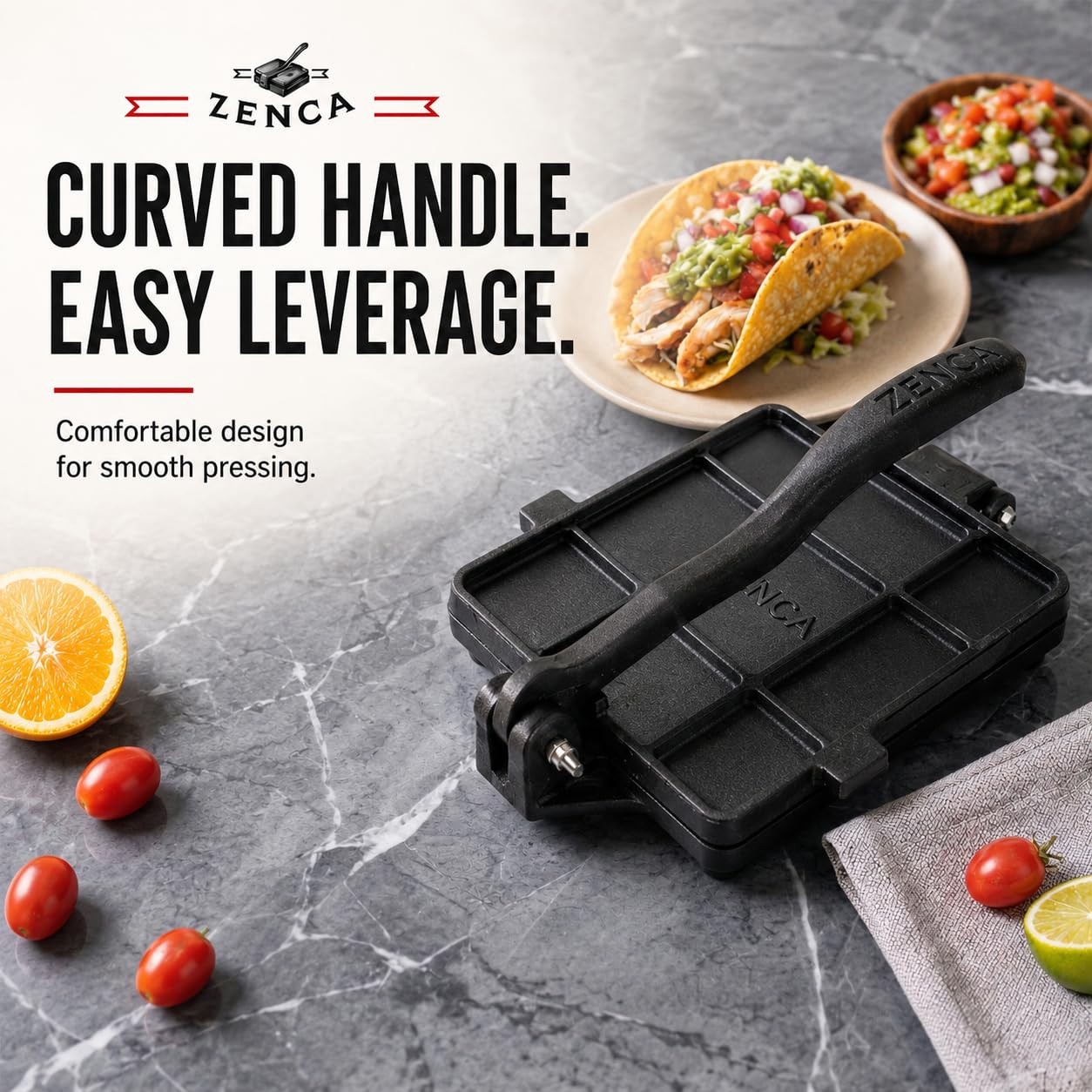 ZENCA 8-Inch Square Cast Iron Tortilla Press, Heavy-Duty 8 Inch, Black