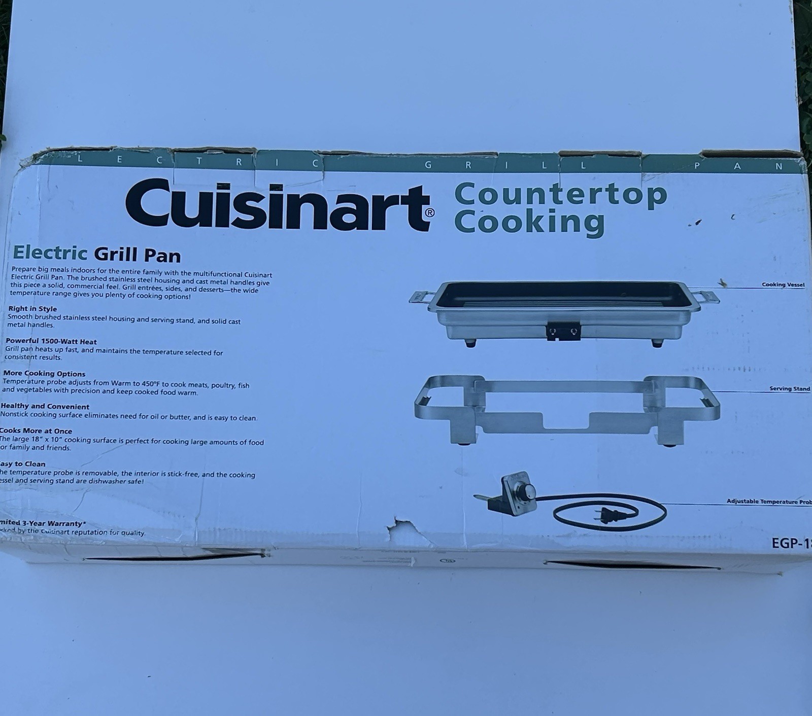 Cuisinart Electric Grill Pan EGP-18 1500W Nonstick w/ Adjustable Temp Probe