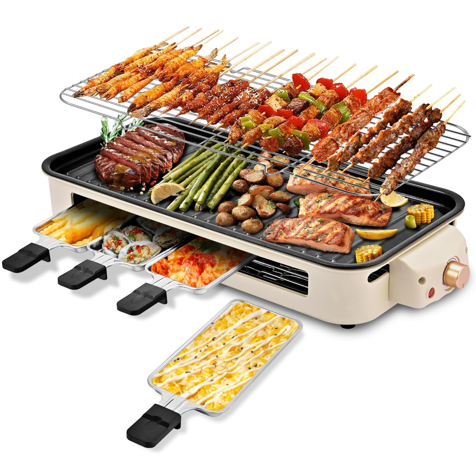 2-in-1 Electric Indoor Grill & Griddle for Kitchen, Non-Stick Cooking Surface