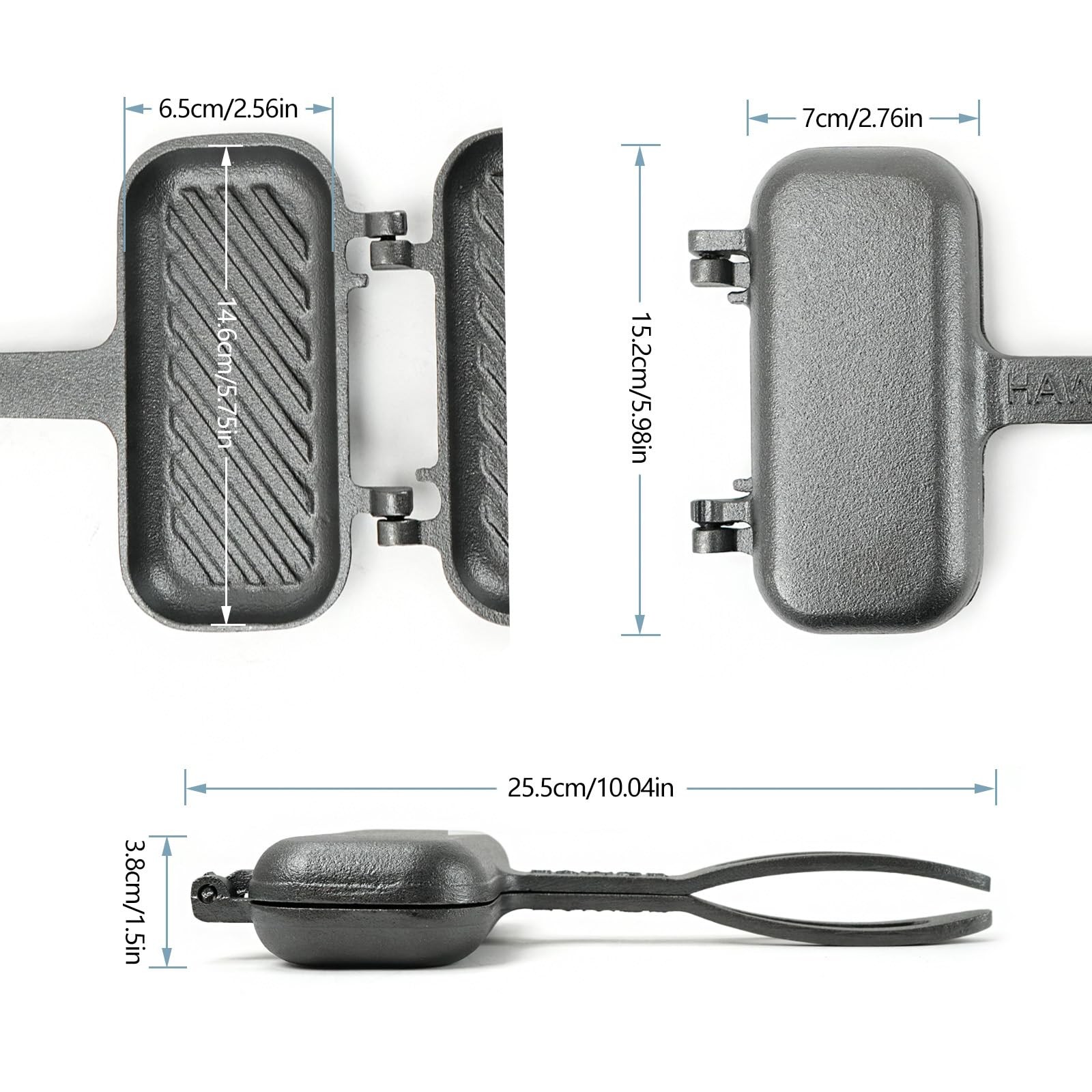 Compact Cast Iron Grilled Sandwich Maker, 10″L x 5.9″W x 1.5″H, Double Sided …