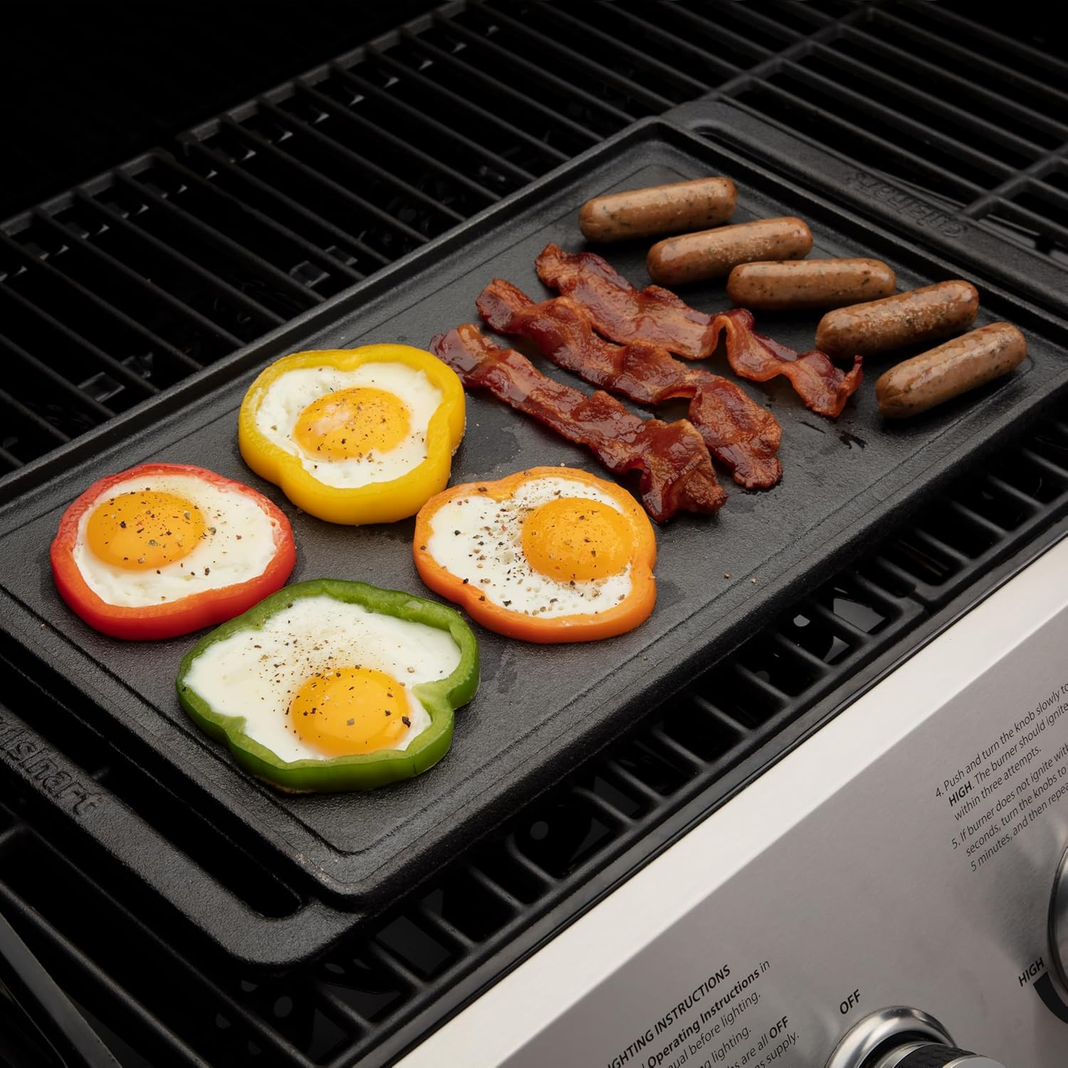 Reversible Cast Iron Grill/Griddle Plate, 15.75” X 9” Pre-Seasoned Cooking Surfa