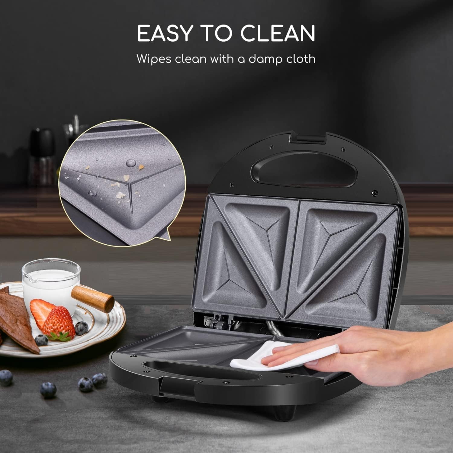 2 in 1 Nonstick Sandwich Maker & Panini Press for Quick Meals – Compact Black