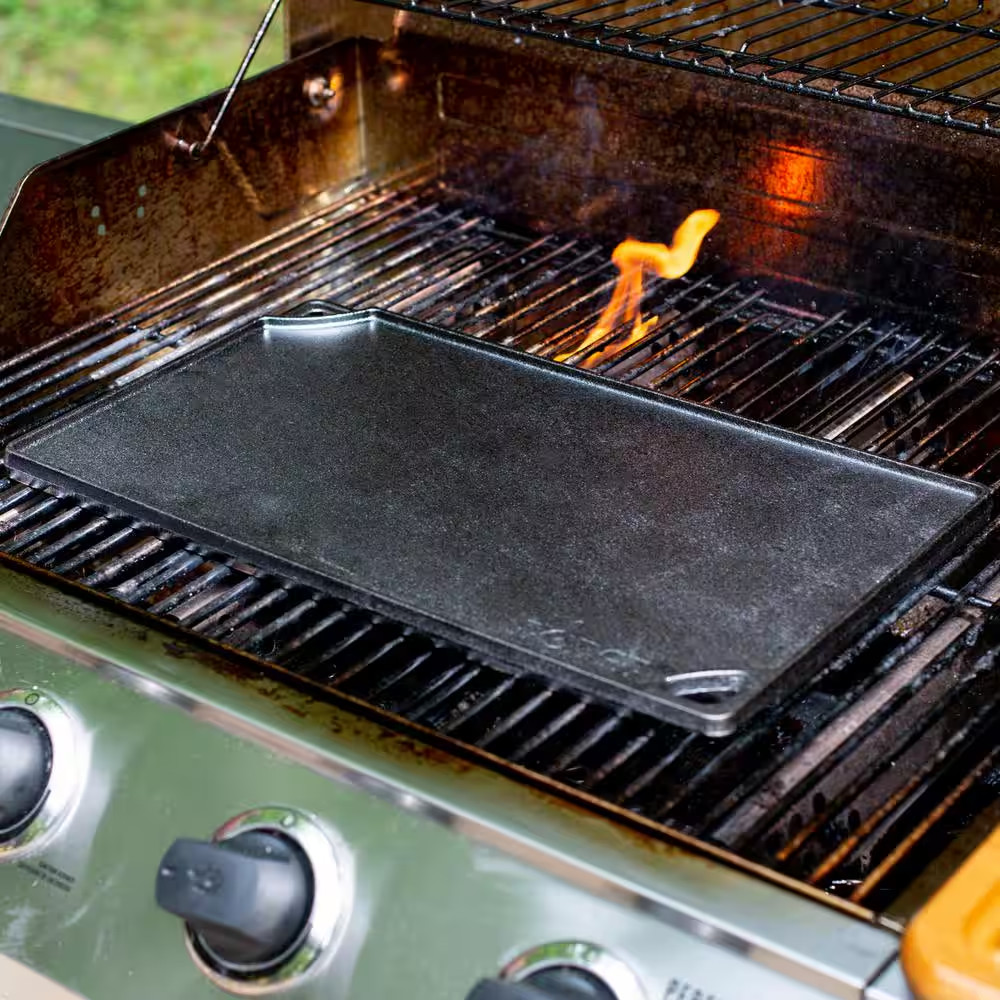 Lodge Cast Iron Reversible Grill Griddle 2 Burner Stove Top Camp Cooking Pan