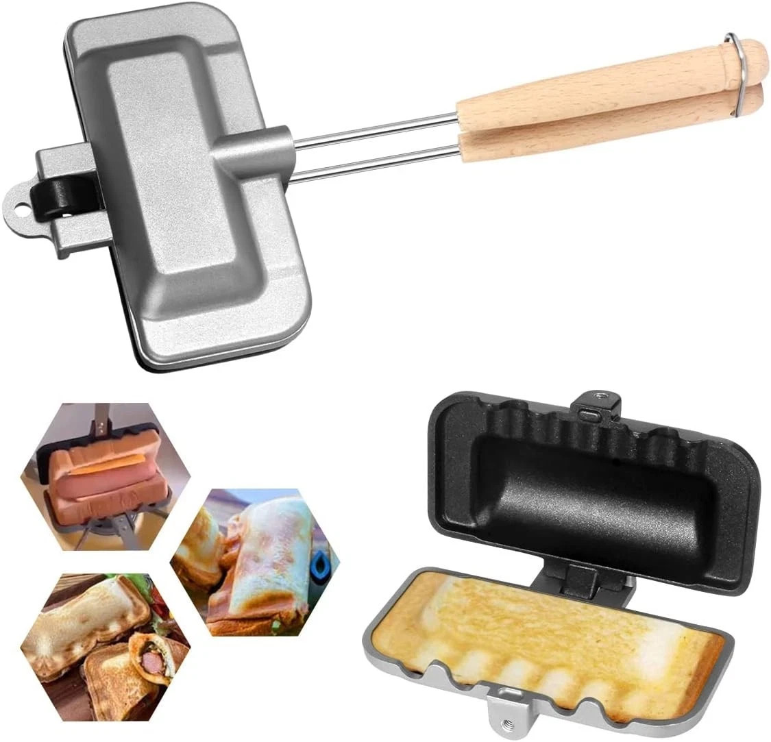 4w1h Sandwich Maker – Stove Top Hot Dog & Panini Press, Double-Sided Non-Stick F